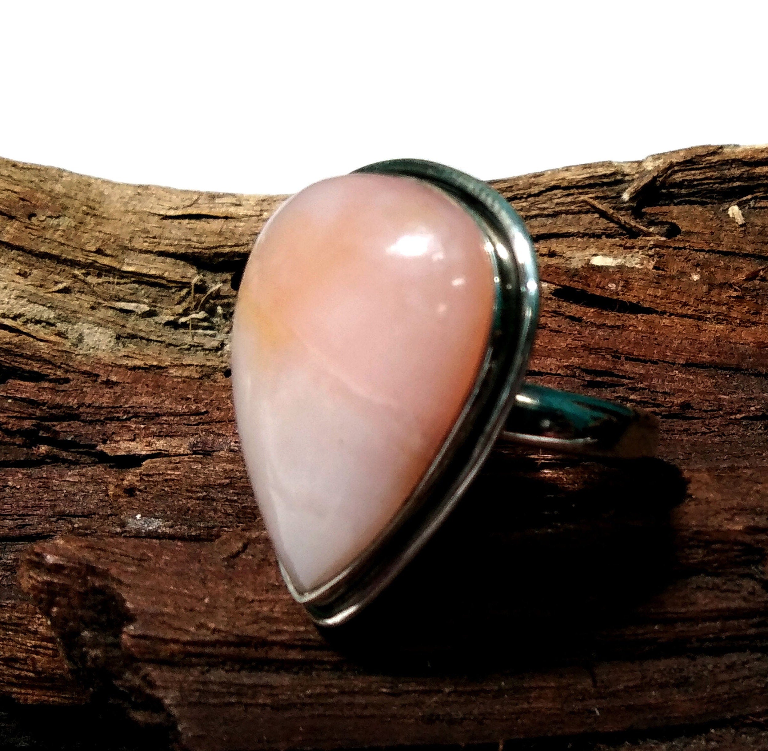 Natural Pink Opal Cabochon Ring, 925 Starling Silver Rings, Very Beautiful Gemstone Pink Opal Stylish Silver Ring, For Girls & Women.