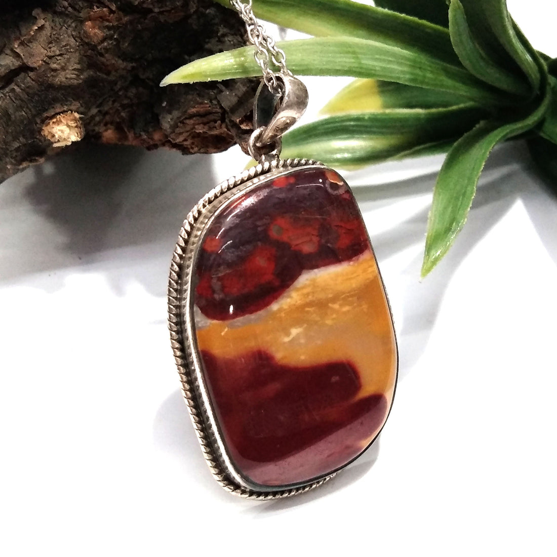 Natural Mookite Jasper Gemstone Pendant Necklace, 925 Starling Silver Pendant Chain Necklace, Handmade Stone Size 36x25 mm Birthday Pendant