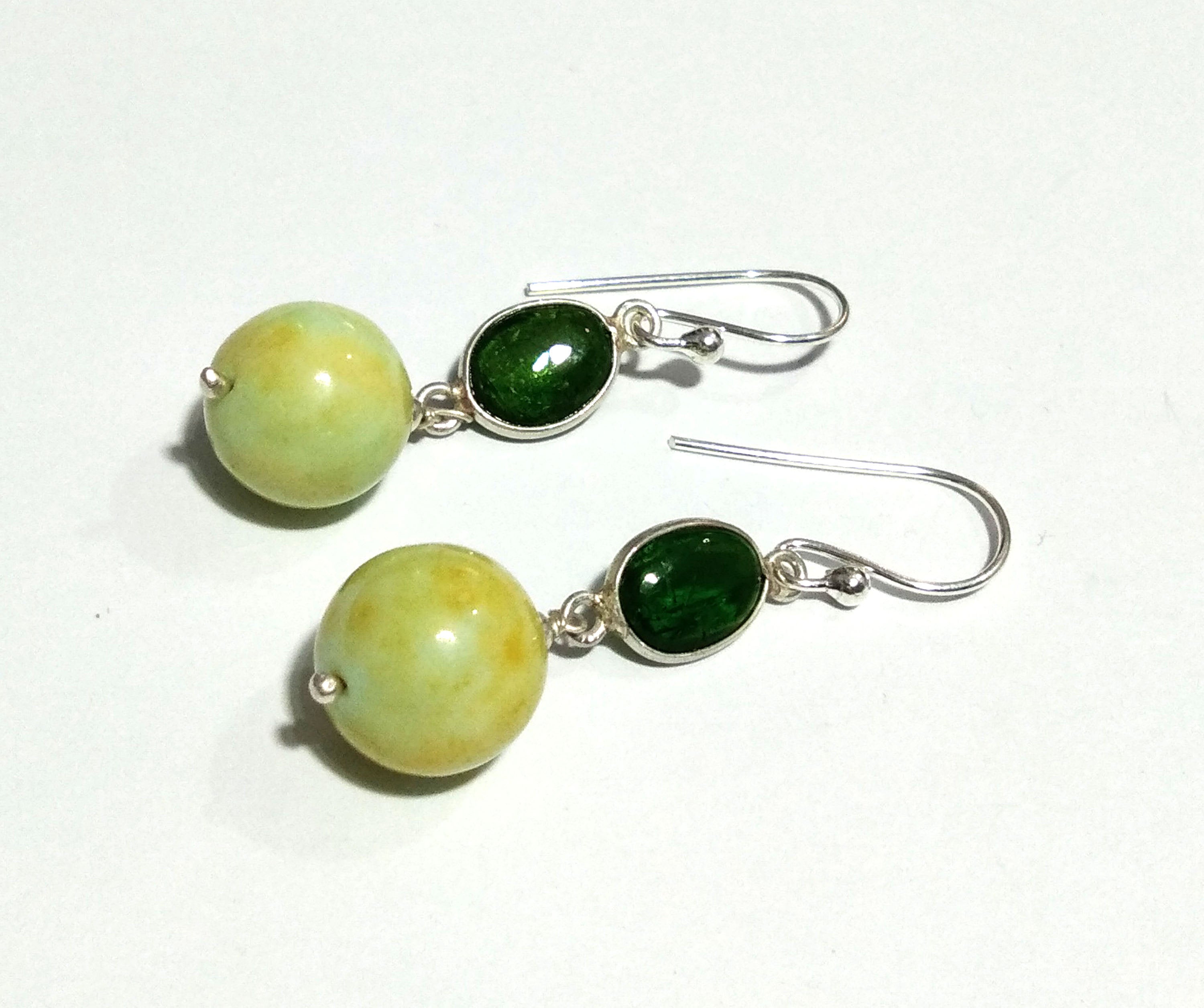 Natural Green Opal & Green Tourmaline Stone Earrings, Beautiful Design 925 Sterling Silver Earring, Green Opal Beads Earring For Girls Gifts
