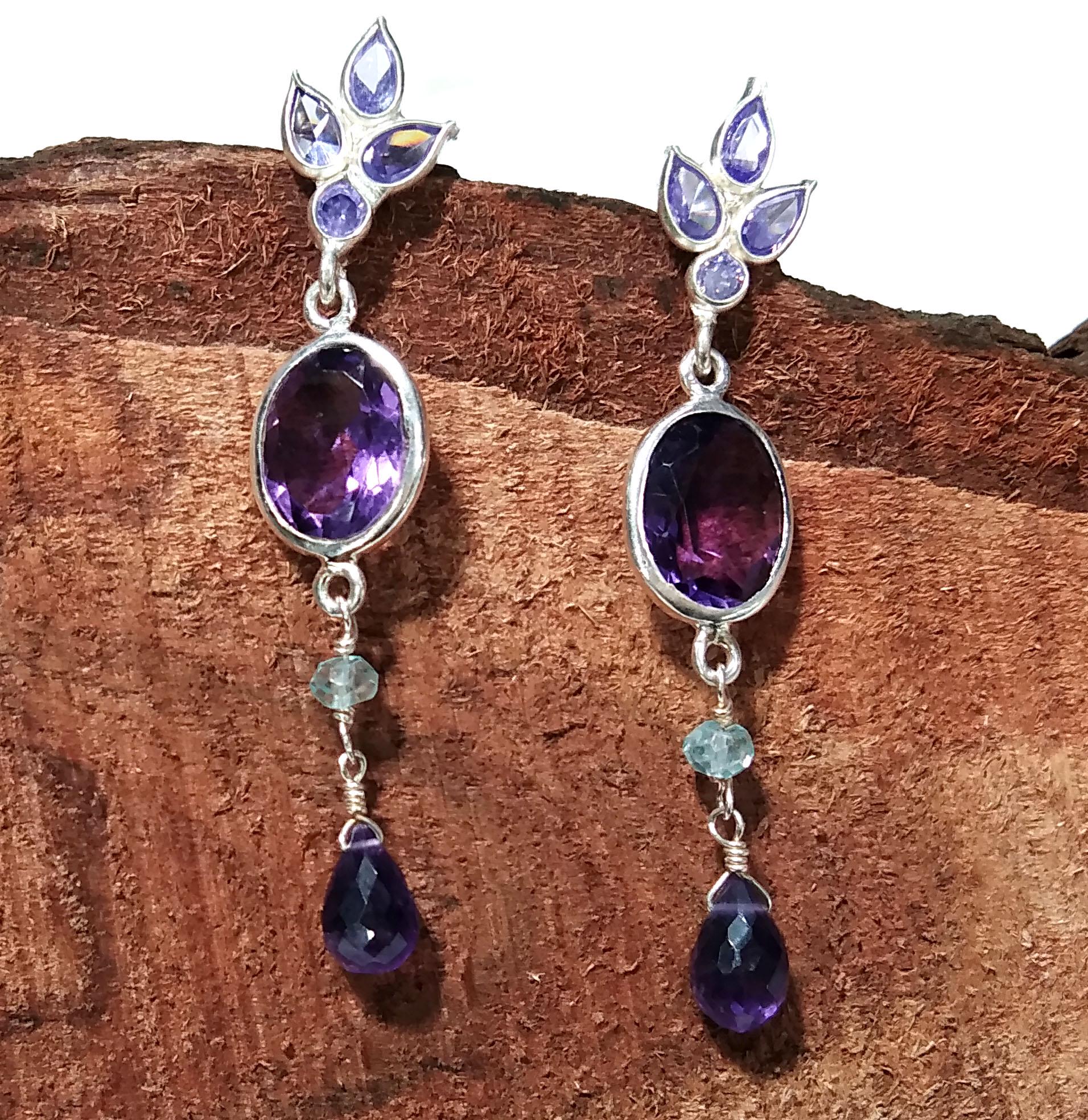 Natural Purple Amethyst, Tanzanite Earrings, 925 Starling Silver Earring, Amethyst Stone Handmade Earring, Gift Women Bridesmaid Earring