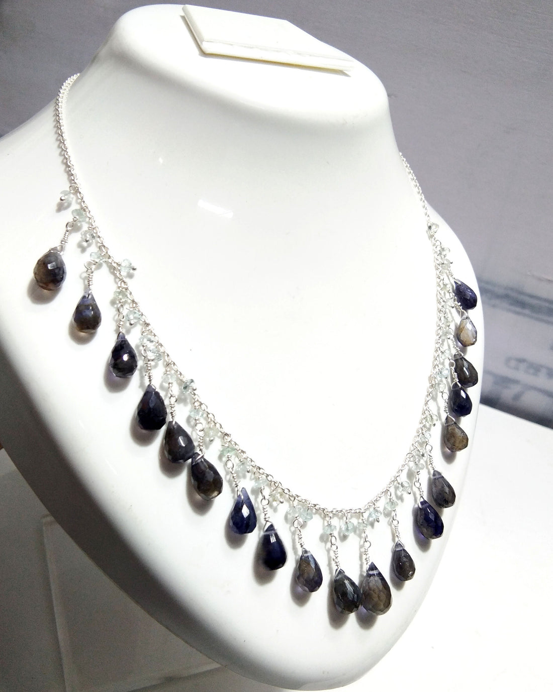 Natural Iolite Drop's Stone Chain Necklace Jewelry, 925 Starling Silver Chain Necklace, Top Color Iolite Gift Necklace, For Girls & Women