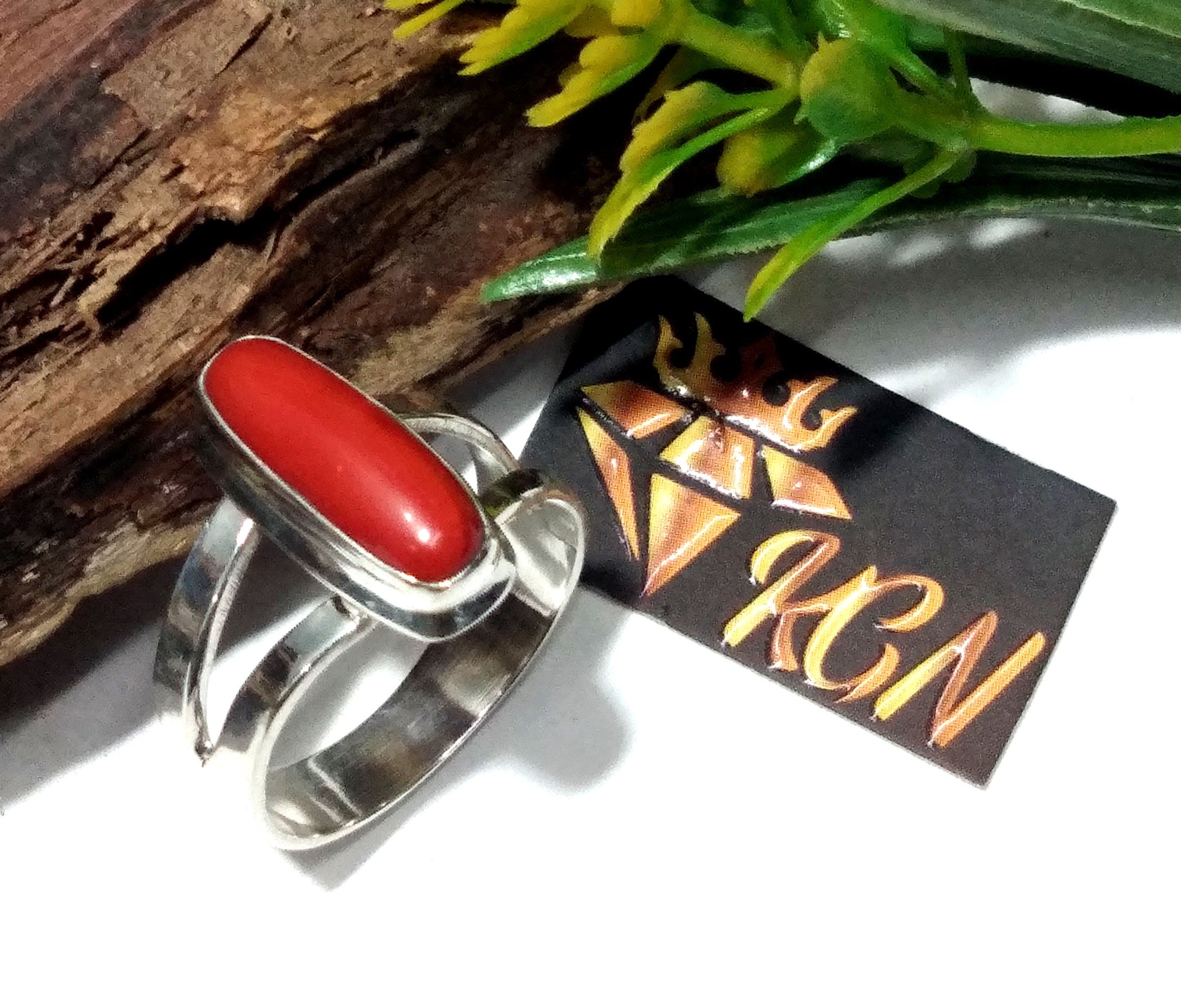 Natural Italian Red Coral Ring, With 925 Sterling Silver Ring, Handmade Making Coral Ring, Wedding/Anniversary Gift For Girls/Women Ring