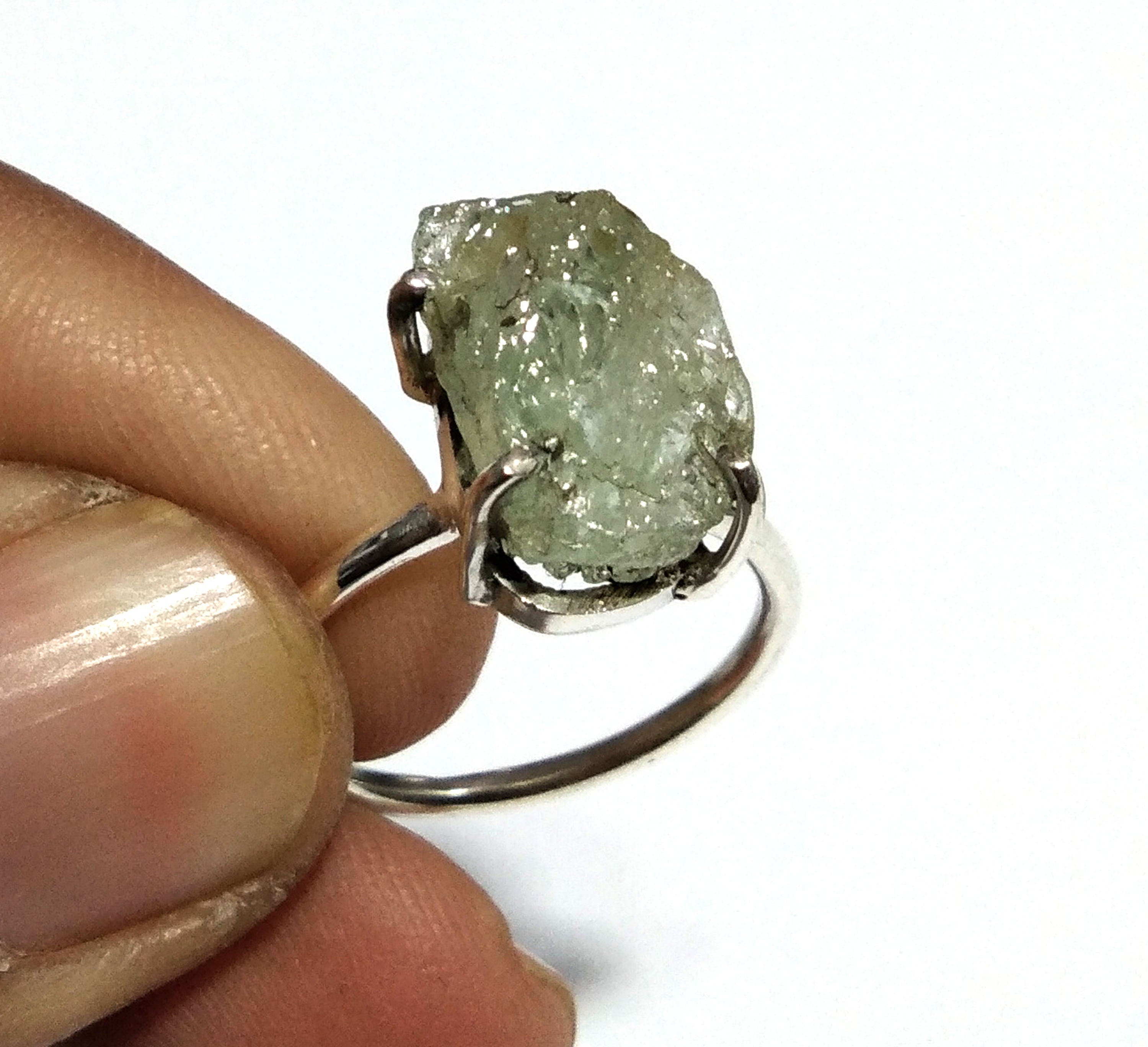 Natural Aquamarine Rough Gemstone Ring, 925 Solid Sterling Silver Ring, Raw Aquamarine Stone Size 14x10 mm Handmade Ring, Gift Birthday Ring