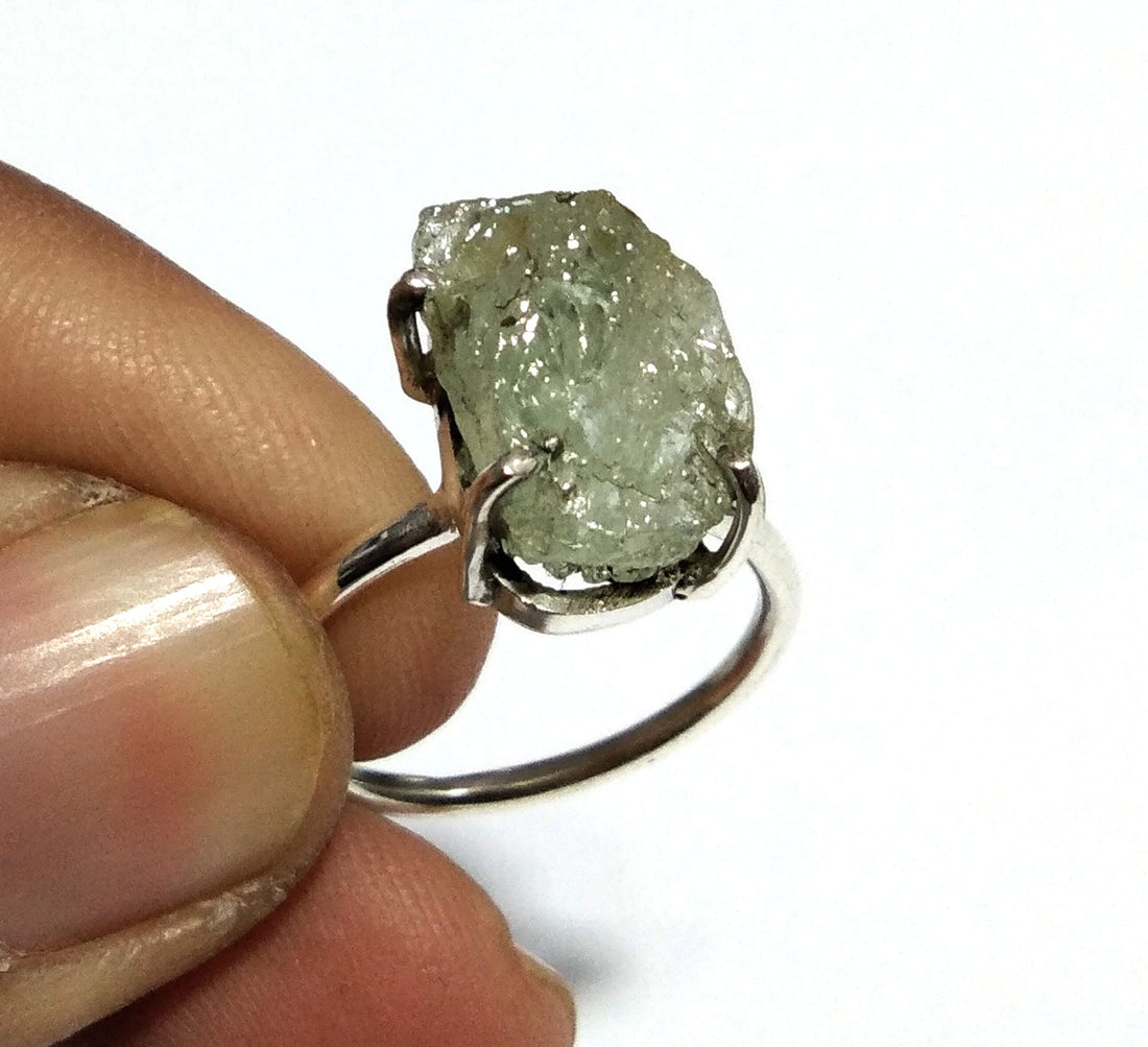 Natural Aquamarine Rough Gemstone Ring, 925 Solid Sterling Silver Ring, Raw Aquamarine Stone Size 14x10 mm Handmade Ring, Gift Birthday Ring