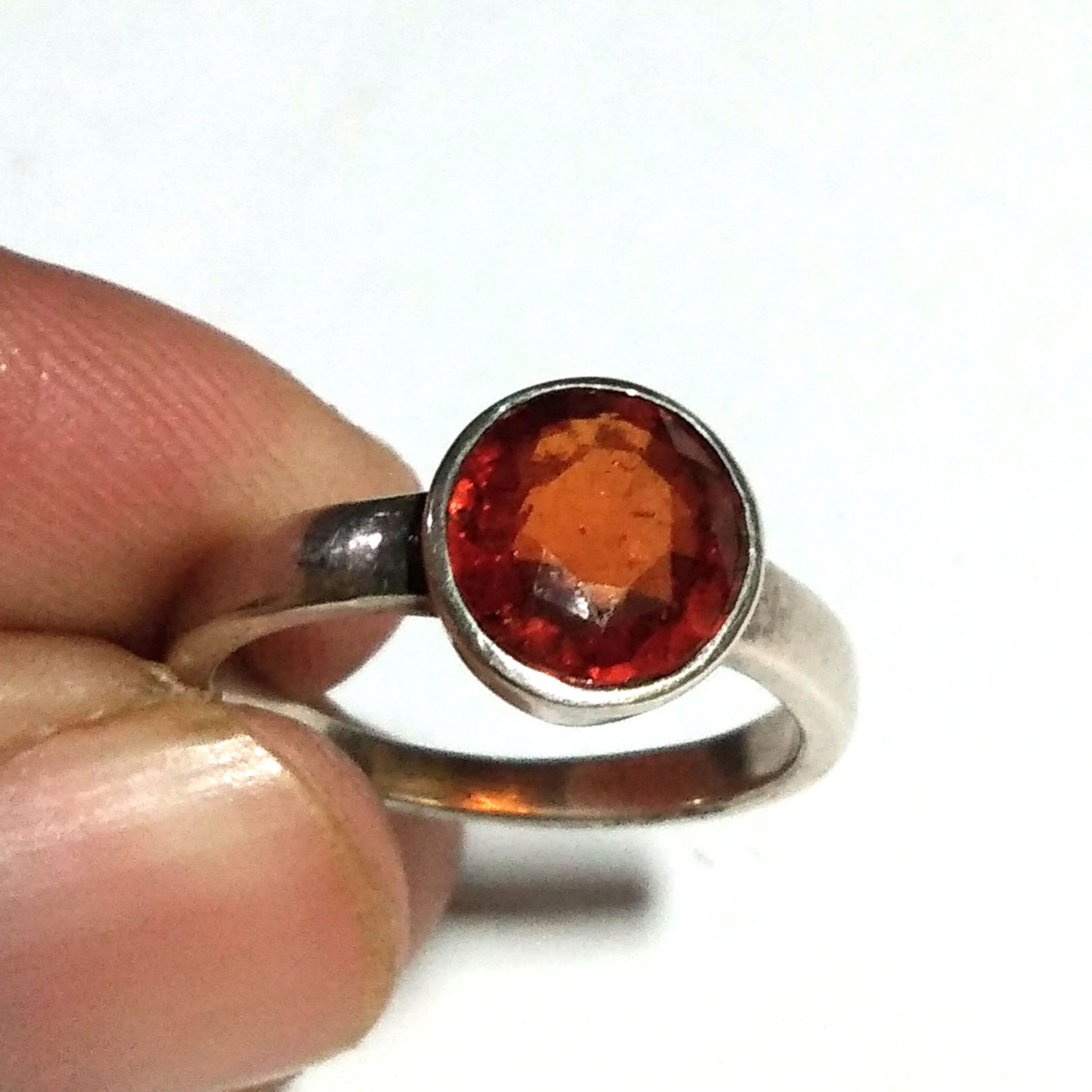 Natural Hessonite Stone Ring, 925 Solid Starling Silver Ring, Gemstone Round Shape Hessonite Cut Stone Size 9x9 mm Gift Mother day Ring
