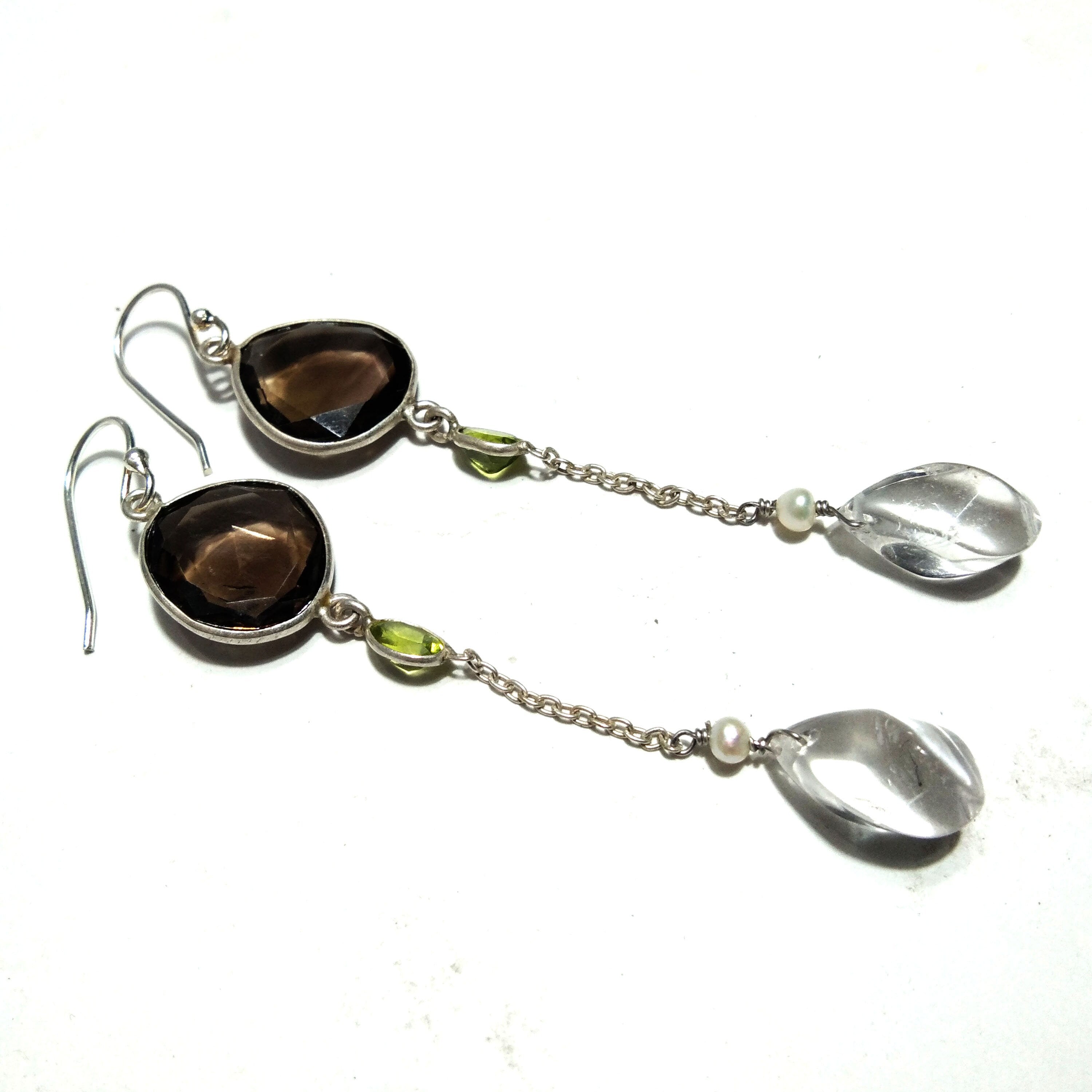 Natural Smoky Quartz/Crystal Quartz Earring, 925 Solid Starling Silver Earring Crystal Quartz Stone, Handmade Gift Women Earring Jewelry