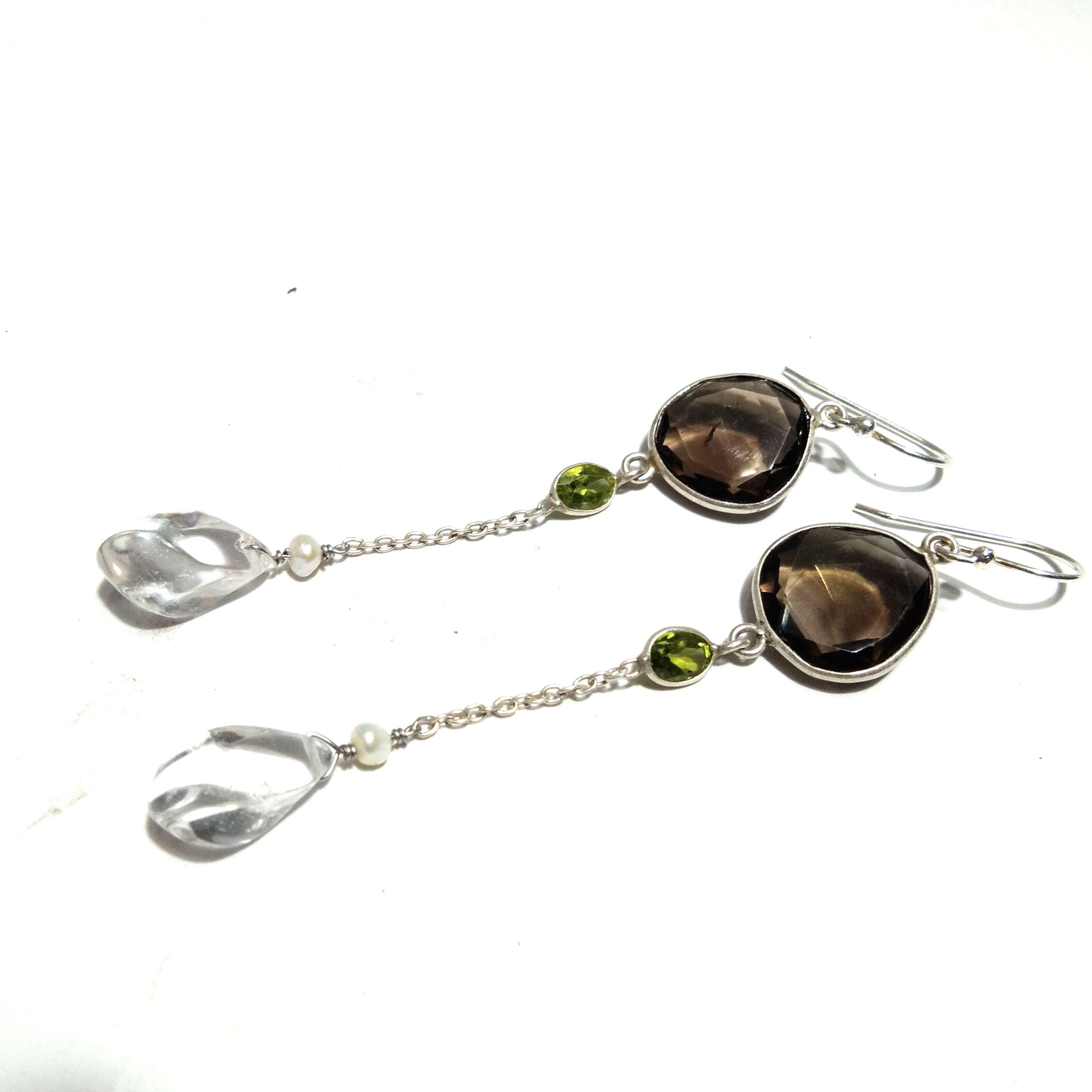 Natural Smoky Quartz/Crystal Quartz Earring, 925 Solid Starling Silver Earring Crystal Quartz Stone, Handmade Gift Women Earring Jewelry