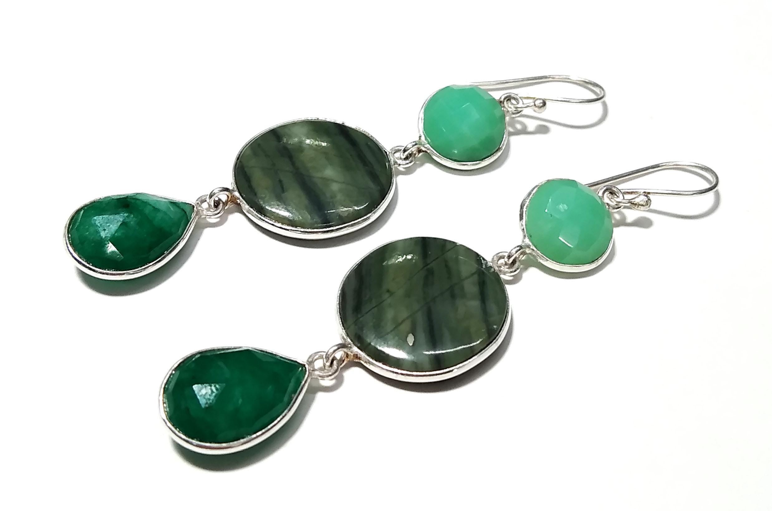 Natural Chrysoprase,Green Jasper,Emerald Stone Drop Earring, 925 Solid Starling Silver Earring, Gift Wedding Earring, For Girls & Women.