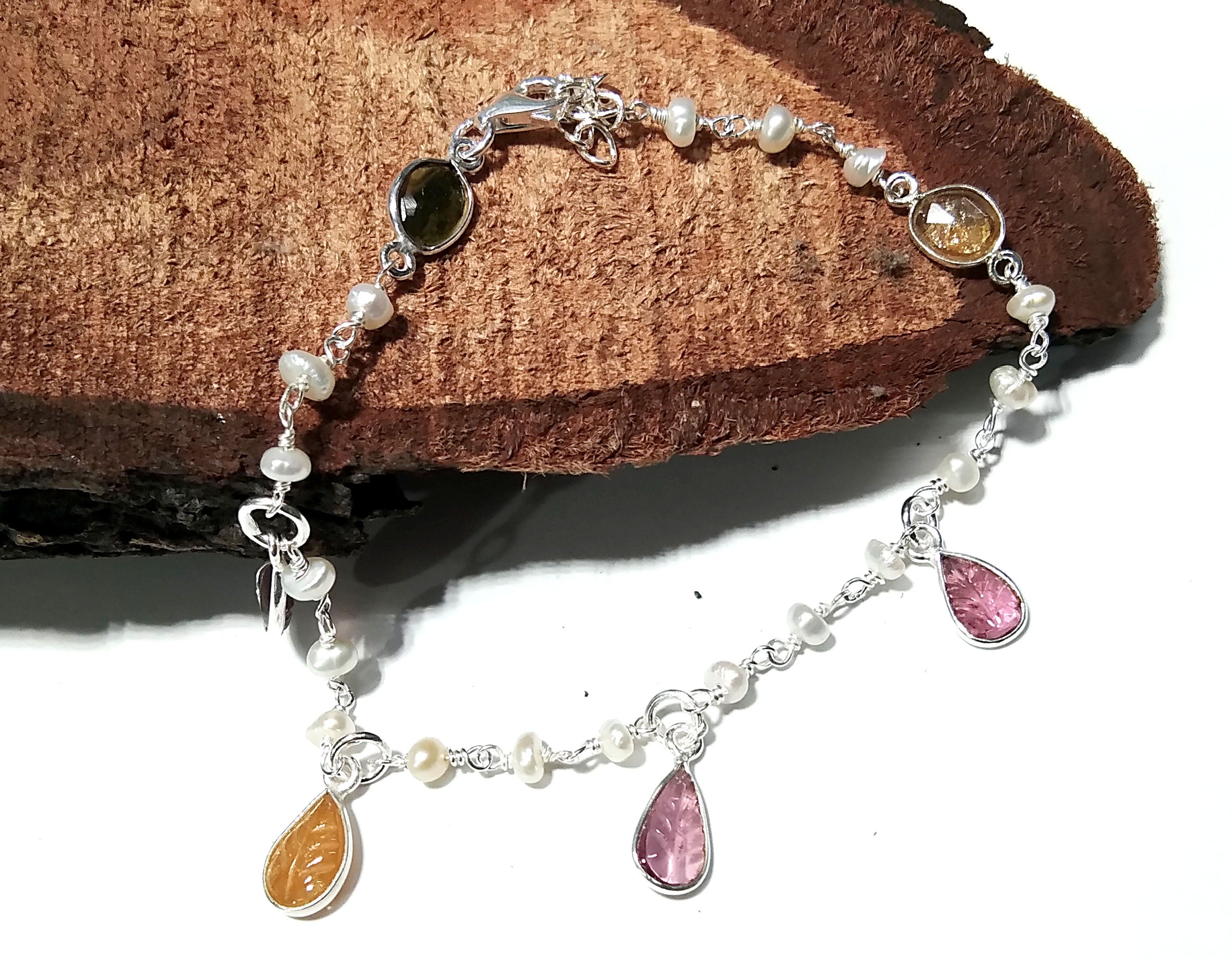 Multi Tourmaline Gemstone Bracelet, 925 Sterling Silver Bracelet, Healing Crystal Gemstone Bracelet, Tourmaline Gift Valentine day Bracelet