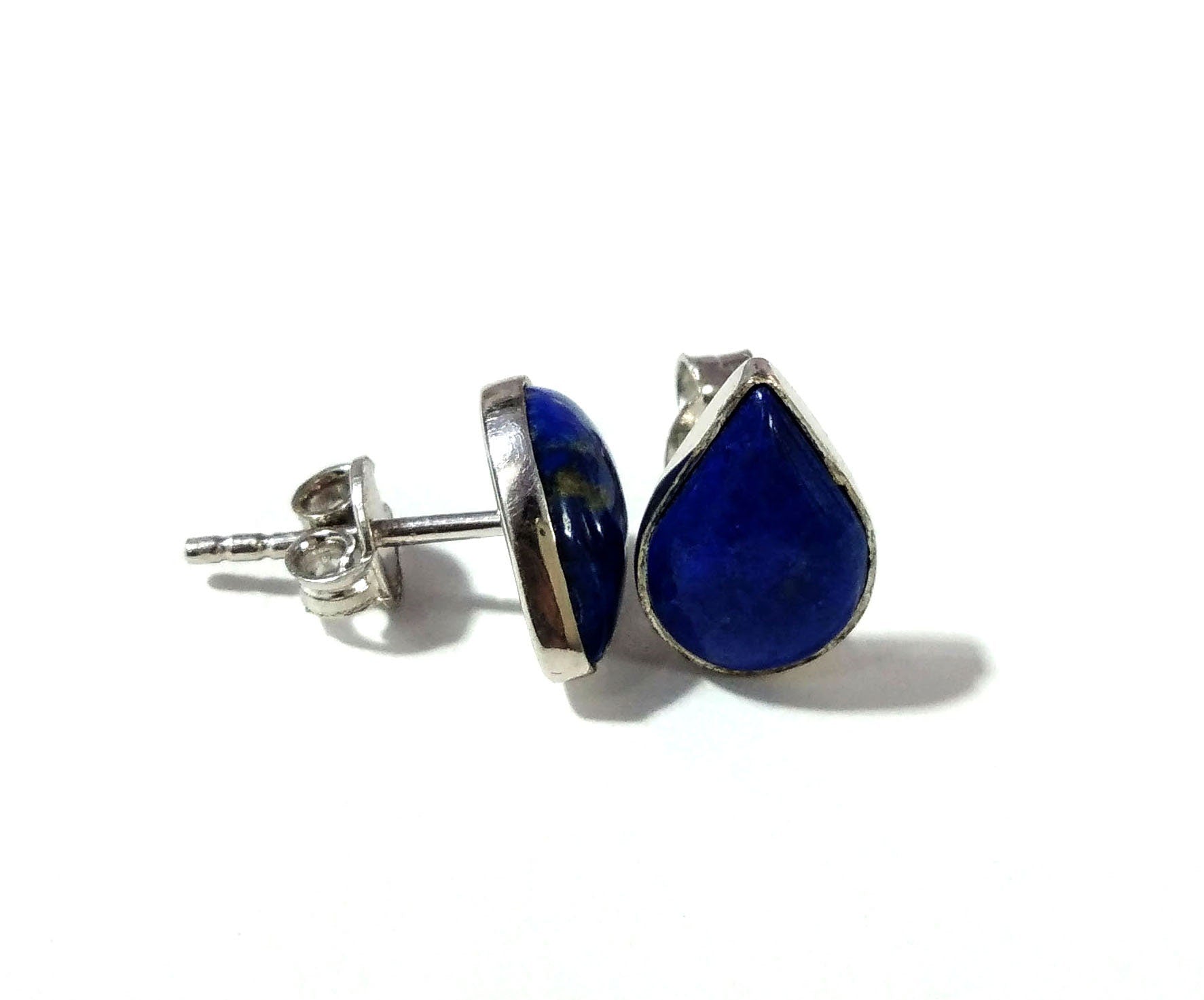 Natural Lapis Lazuli Stone Stud Earring, 925 Solid Starling Silver Earring, Pear Shape Stone Size 10x7 mm for Gift New Year Studs Earring