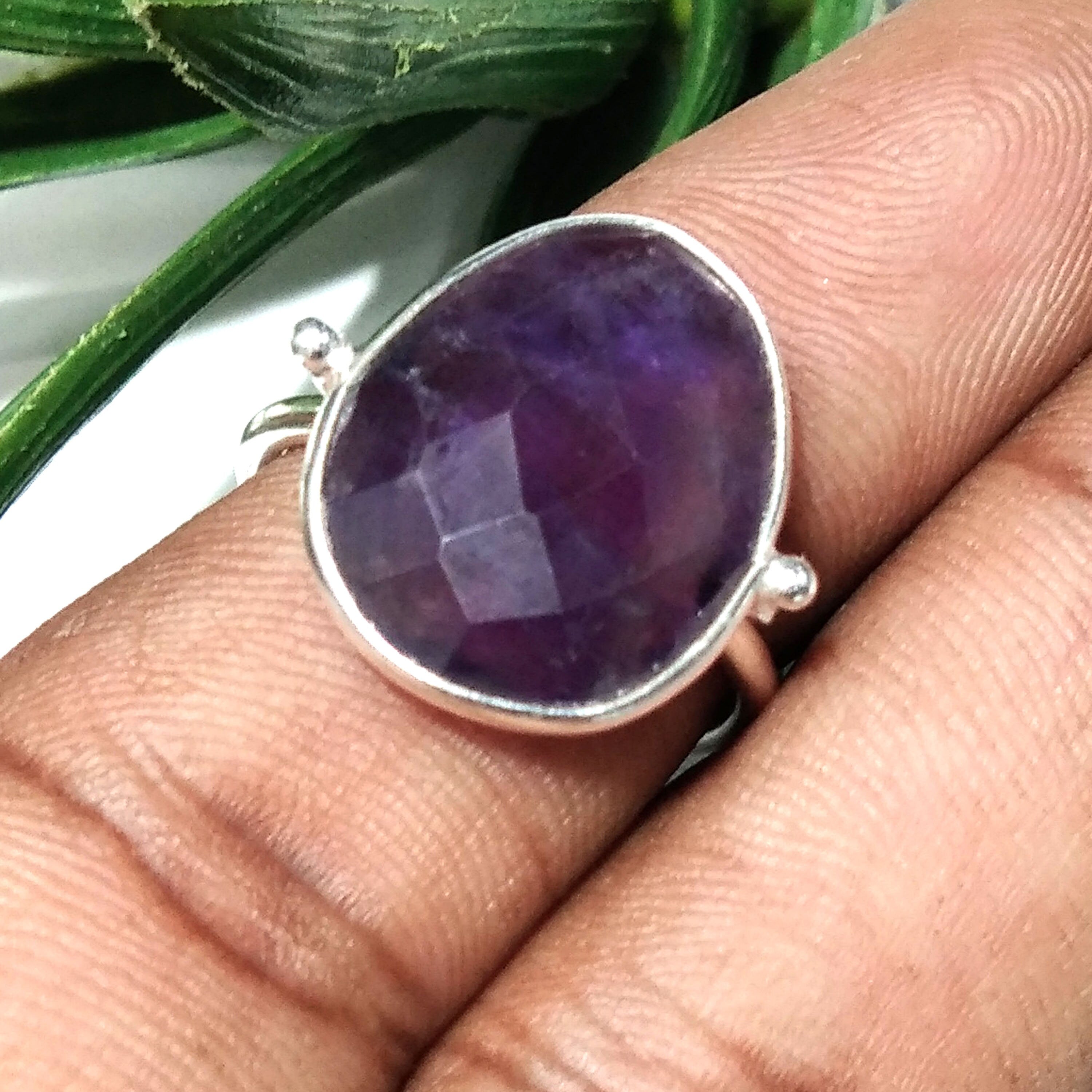 Natural Amethyst Checker Cut Gemstone Ring, 925 Solid Starling Silver Ring, Amazing Amethyst Stone Size 18x15 mm Gift Wedding Ring Jewelry