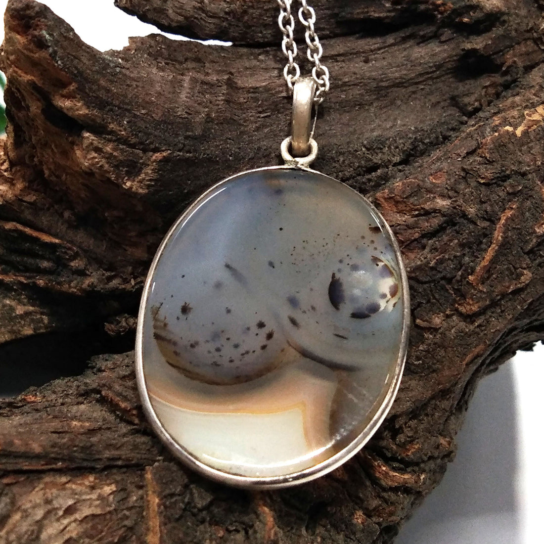 Natural Montana Agate Stone Pendant Necklace Chain, 925 Starling Silver Pendant Necklace, Handmade Jewelry Stone Size 32x23 mm Gift Pendant