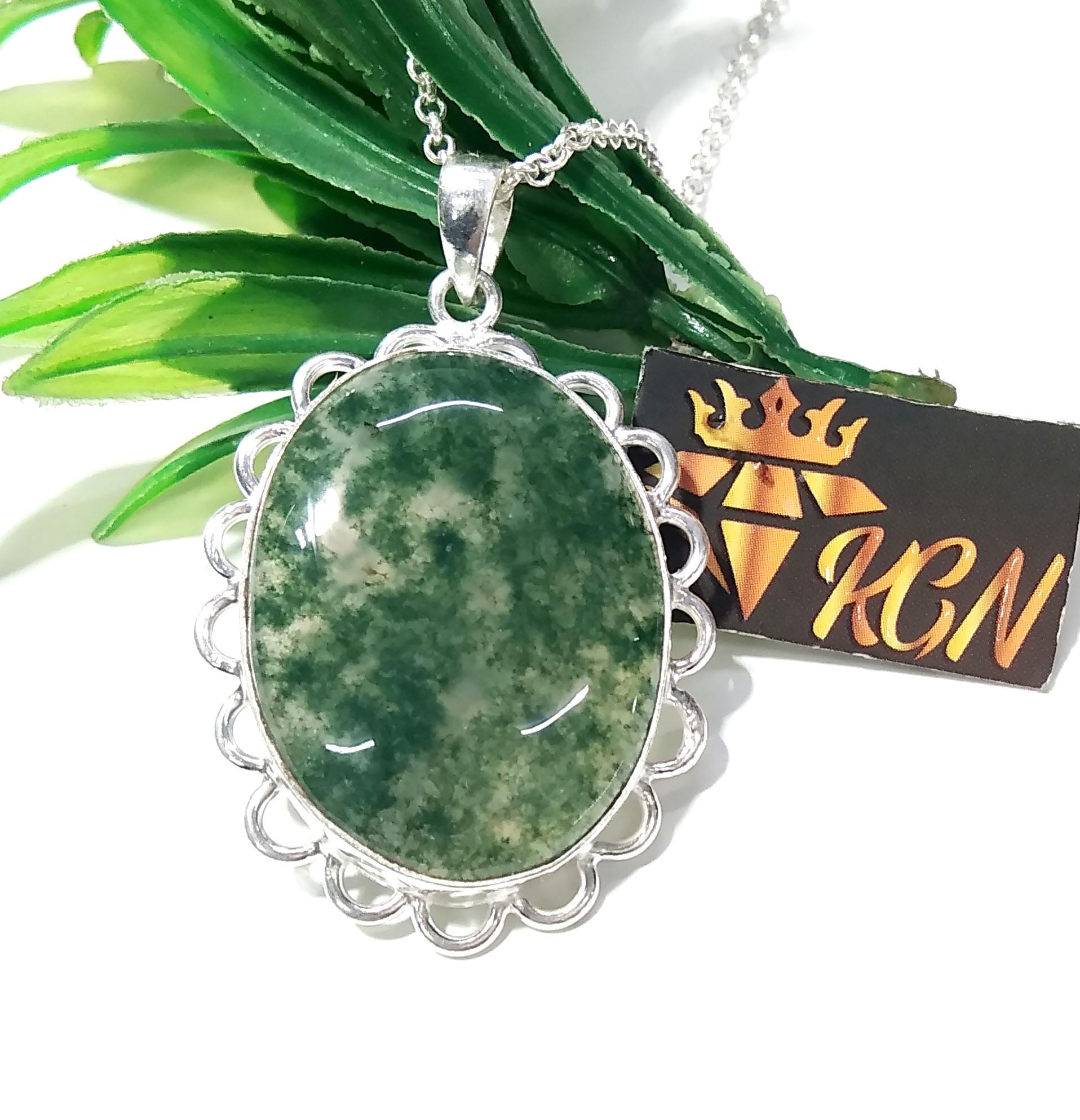 Moss Agate Gemstone Pendant, 925 Sterling Silver Pendant, Stylish Nice Handmade Silver Chain Pendant, Natural Moss Agate Stone Gift Pendant
