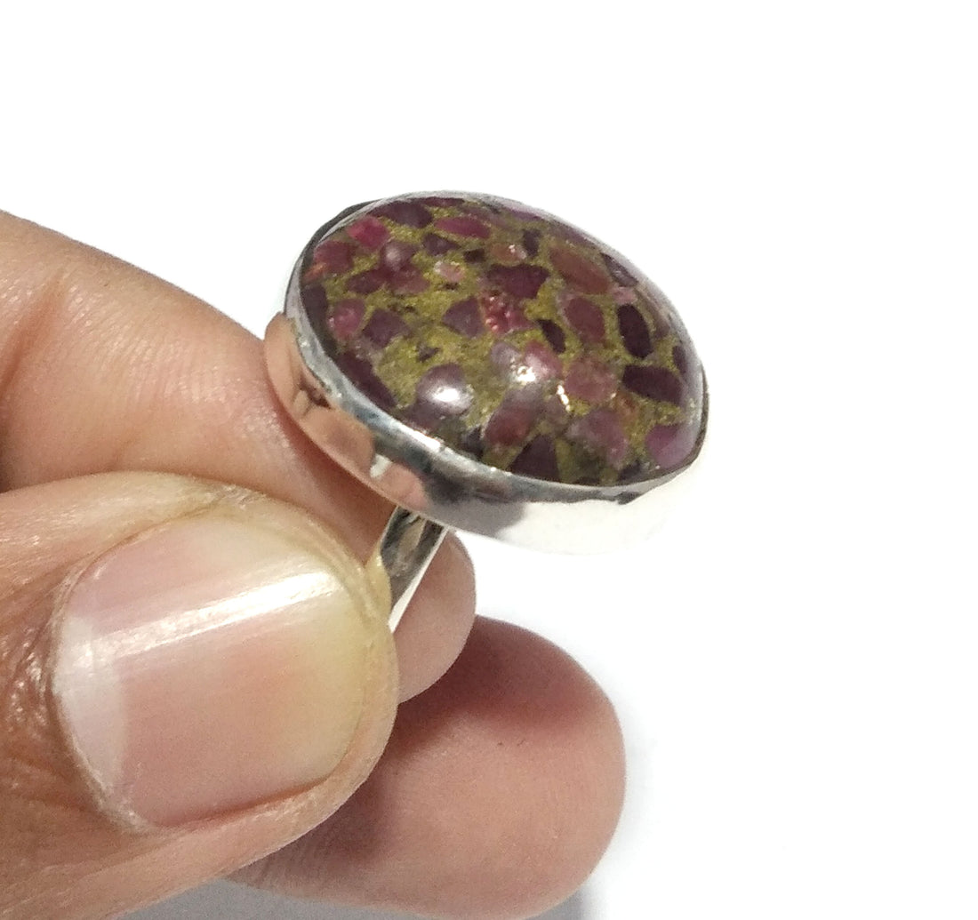 Natural Ruby Copper Turquoise Gemstone Ring, 925 Solid Sterling Silver Ring, Turquoise Stone Size 22x22 mm Handmade Gift Mother’s day Ring
