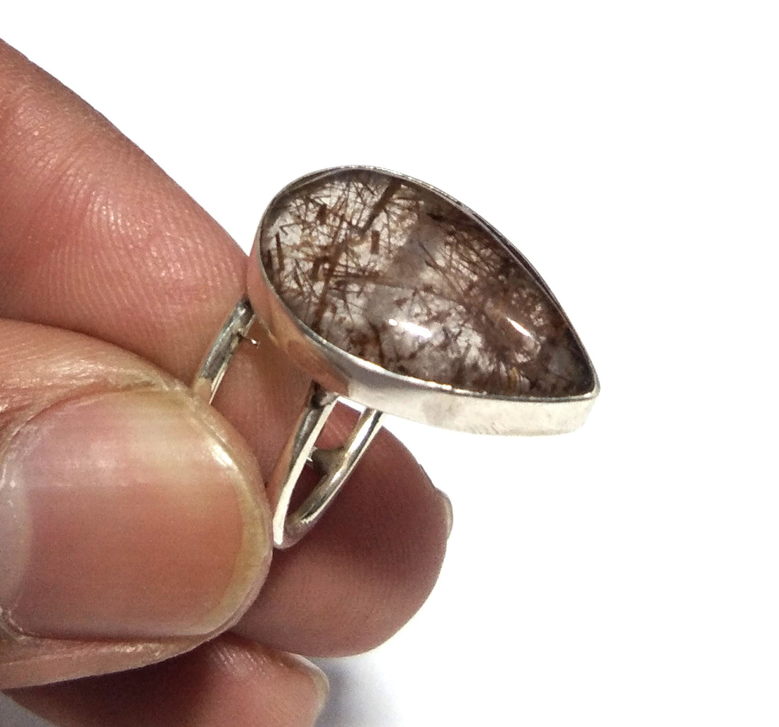 Natural Golden Rutilated Quartz Ring, 925 Solid Sterling Silver Ring, Rutilated Stone Size 13x20 mm Handmade Ring, Gift Birthday Ring