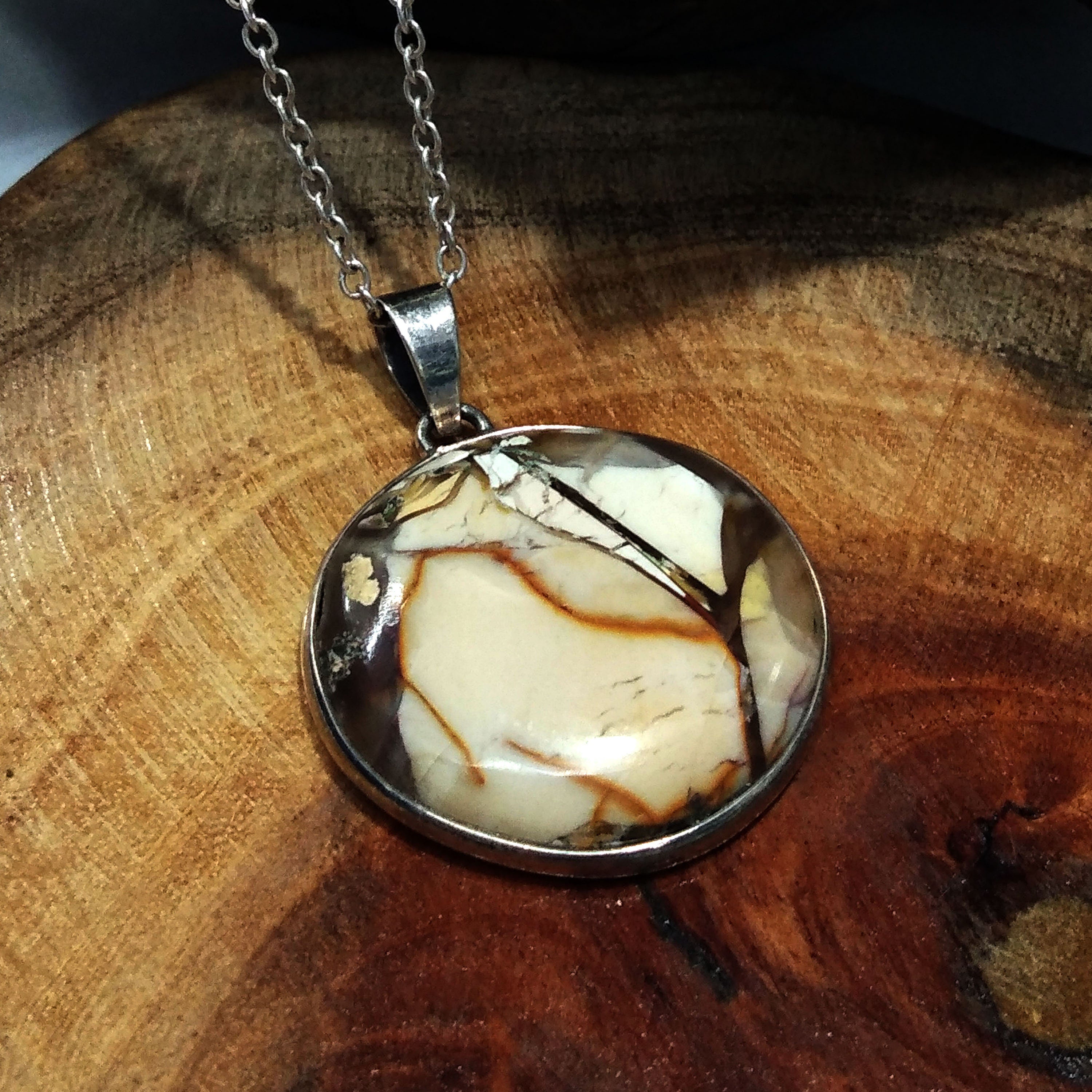 Brecciated Mookaite Gemstone Pendant, 925 Starling Silver Chain Pendant Necklace, Handmade Stone Size 25x25 mm Gift Pendant