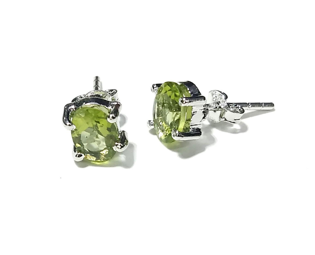 Natural Peridot Gemstone Stud Earrings, 925 Starling Silver Jewelry Earring, Peridot Gemstone Oval Shape Stone Size 7x5mm Gift For Her