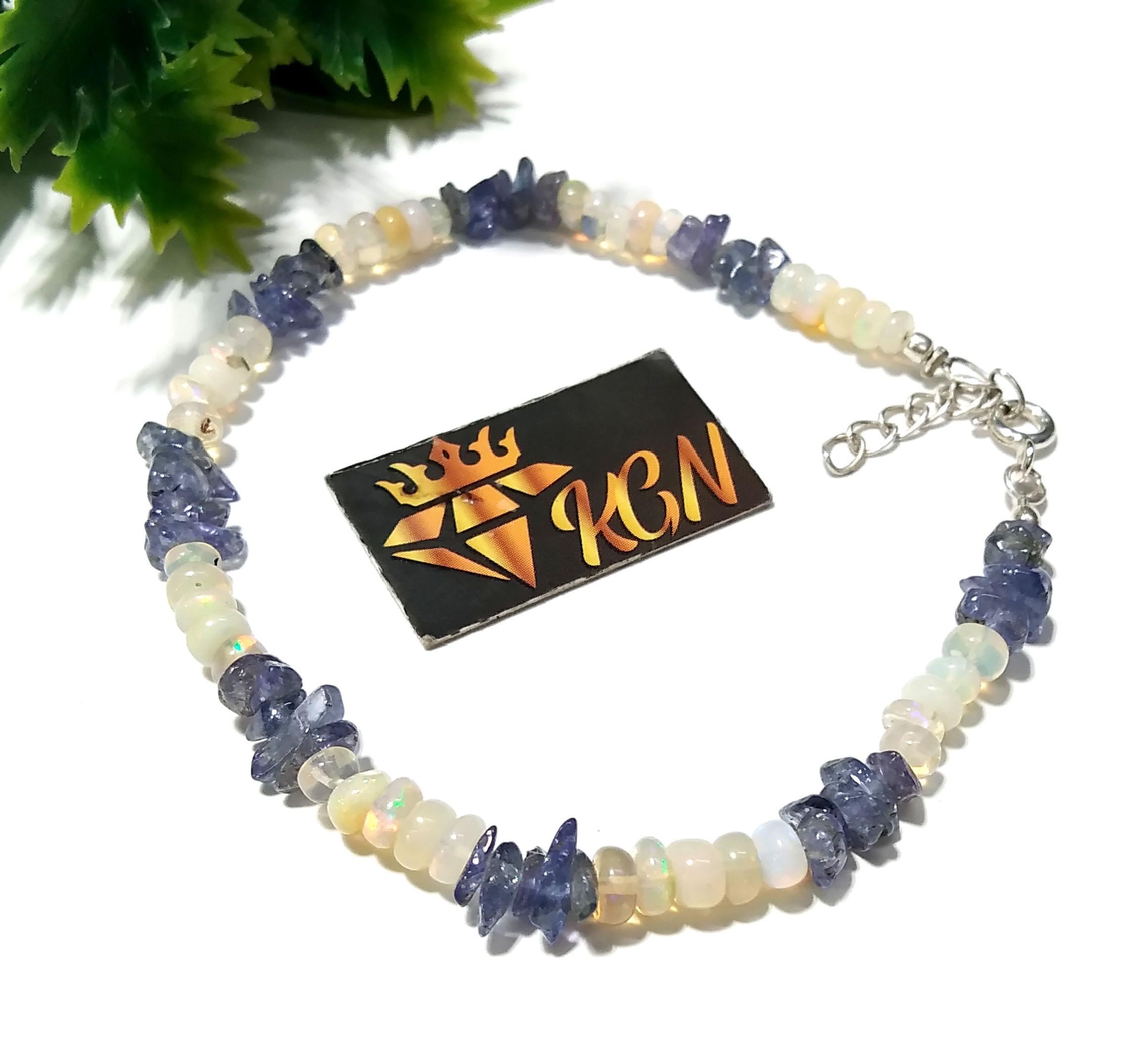 Natural Tanzanite And Ethiopian Opal Bracelet, Flashy Opal Gemstone Bracelet, December Birthstone Gift, Handmade Opal Jewelry, Gift For Her