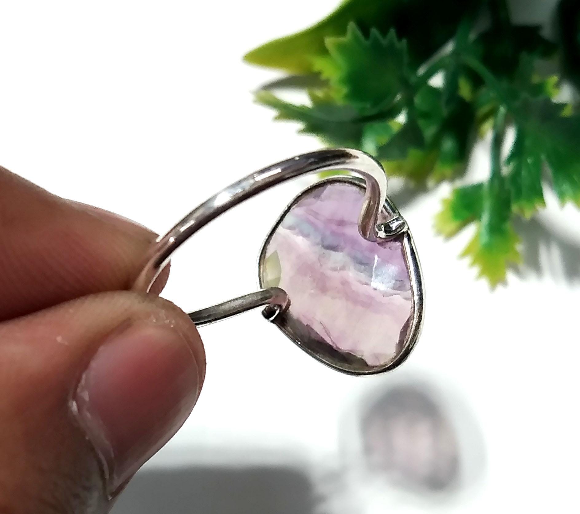 Natural Green And Purple Fluorite Ring, 925 Solid Sterling Silver Ring, Stone Size 17x14mm Handmade Silver Ring, Crystal Ring For Women Gift