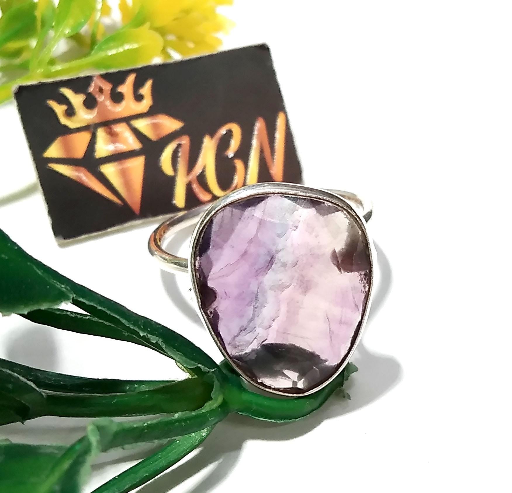 Natural Green And Purple Fluorite Ring, 925 Solid Sterling Silver Ring, Stone Size 17x14mm Handmade Silver Ring, Crystal Ring For Women Gift