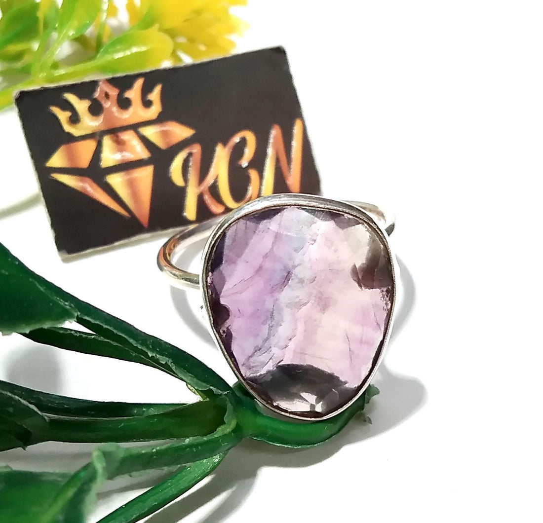 Natural Green And Purple Fluorite Ring, 925 Solid Sterling Silver Ring, Stone Size 17x14mm Handmade Silver Ring, Crystal Ring For Women Gift