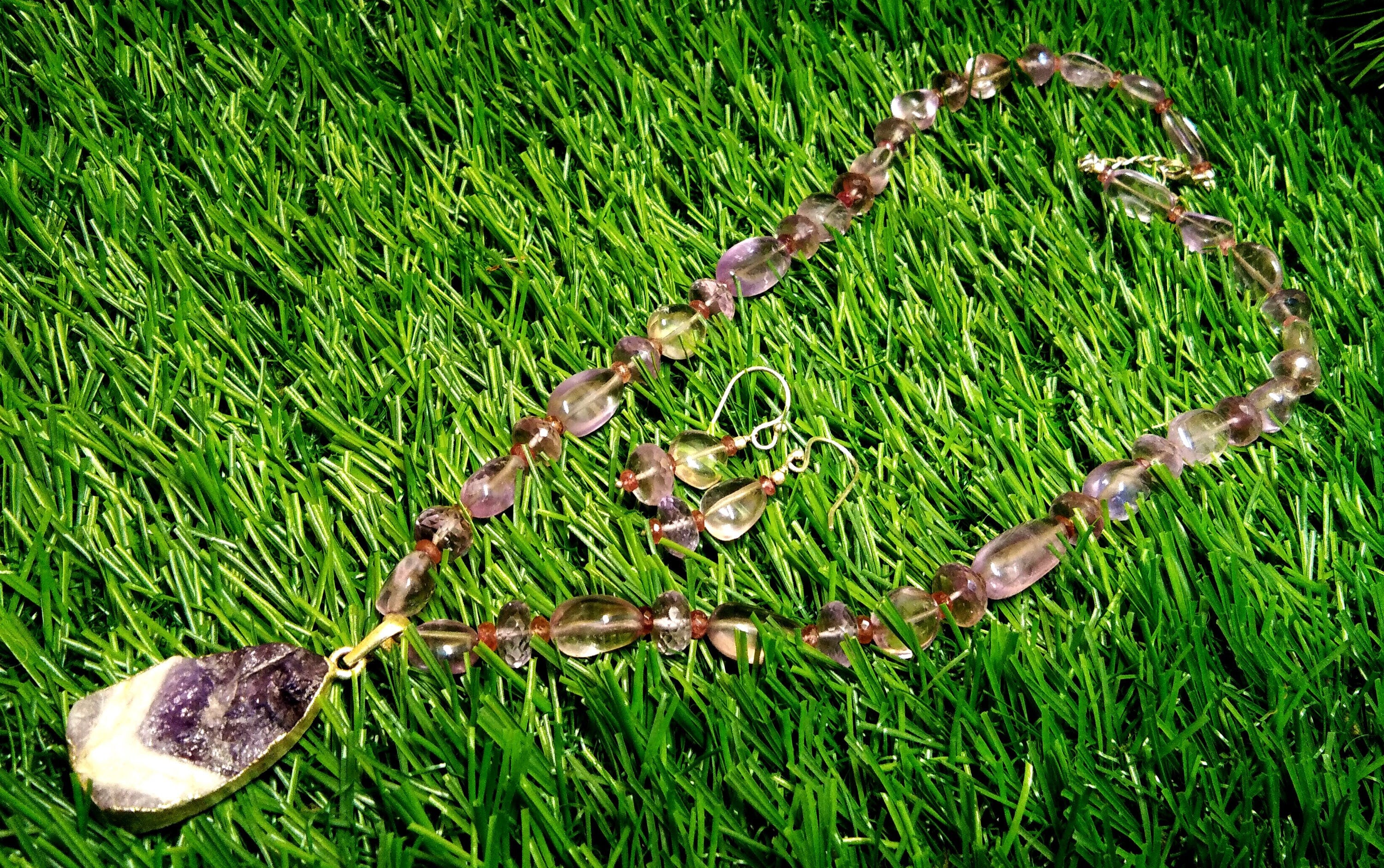 Natural Amethyst Druzy/Tumble/Pink Tourmaline Gemstone Beads Necklace Set Jewelry, 925 Silver Necklace Beaded Necklace Statement Jewelry