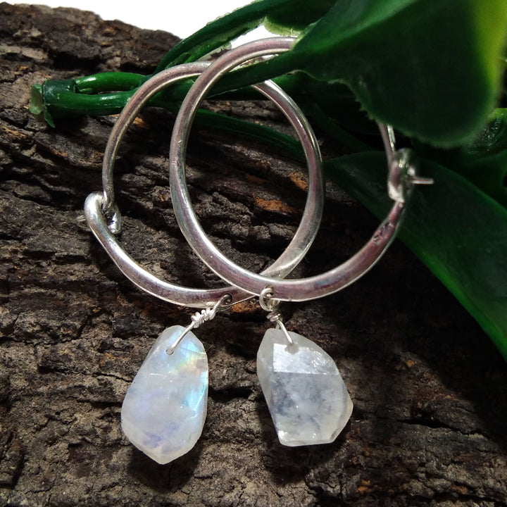 Natural Rainbow Moonstone Blue Fire Stone Earring, 925 Sterling Silver Earring, Moonstone Fancy Drop Shape Stone Earring, For Girls/Women