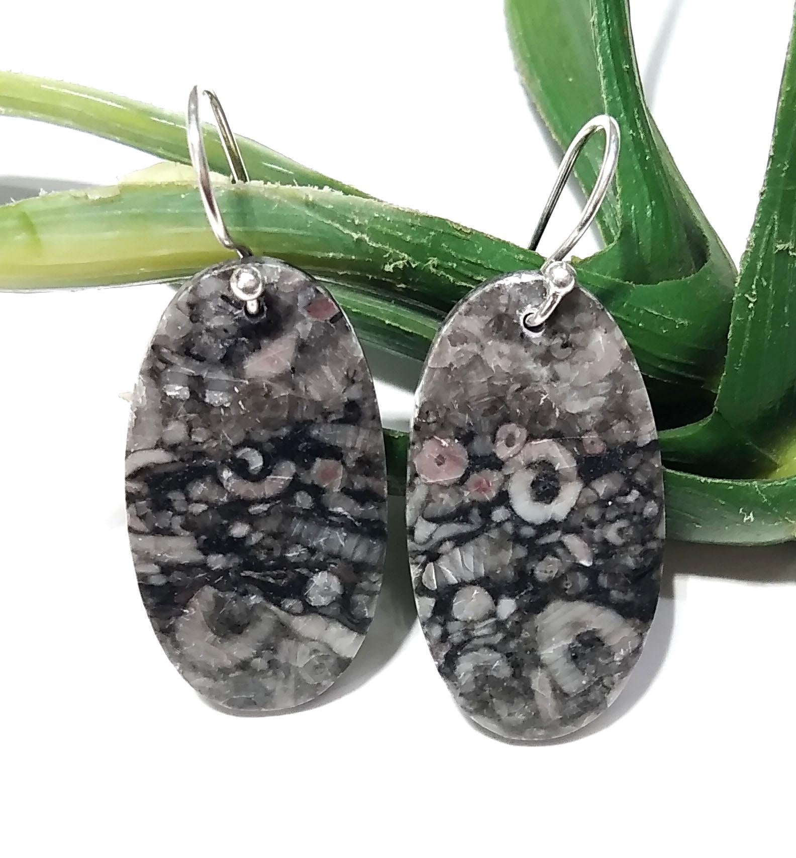 Natural Crinoid Fossil Gemstone Earring, 925 Sterling Silver Earring, Very Beautiful Crinoid Fossil Stone Earring, For Girls & Women Earring