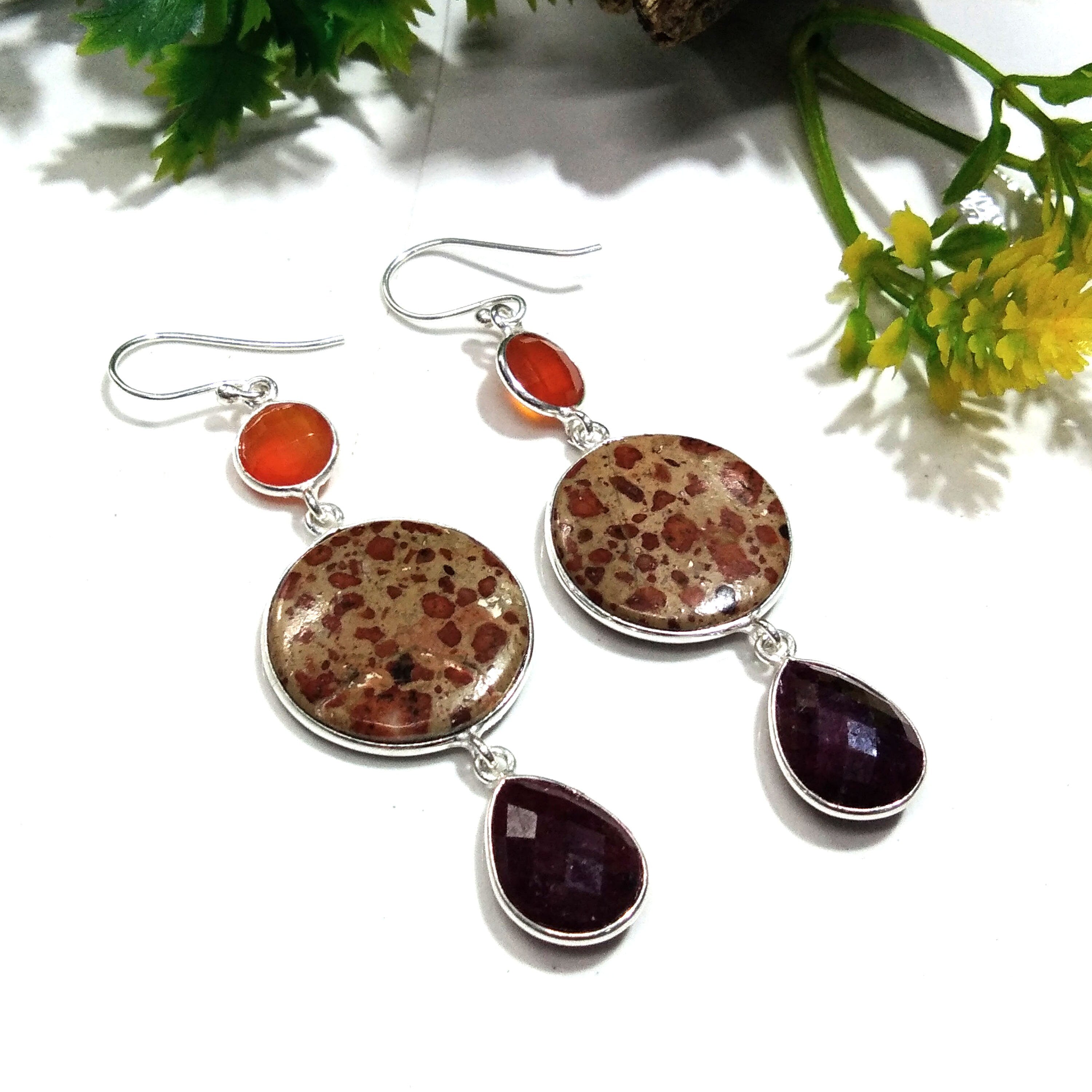 Natural Asteroid Jasper, Red Ruby Gemstone Earring, 925 Solid Starling Silver Earring, Handmade Silver Jewelry, Jasper Stone Gift Earring