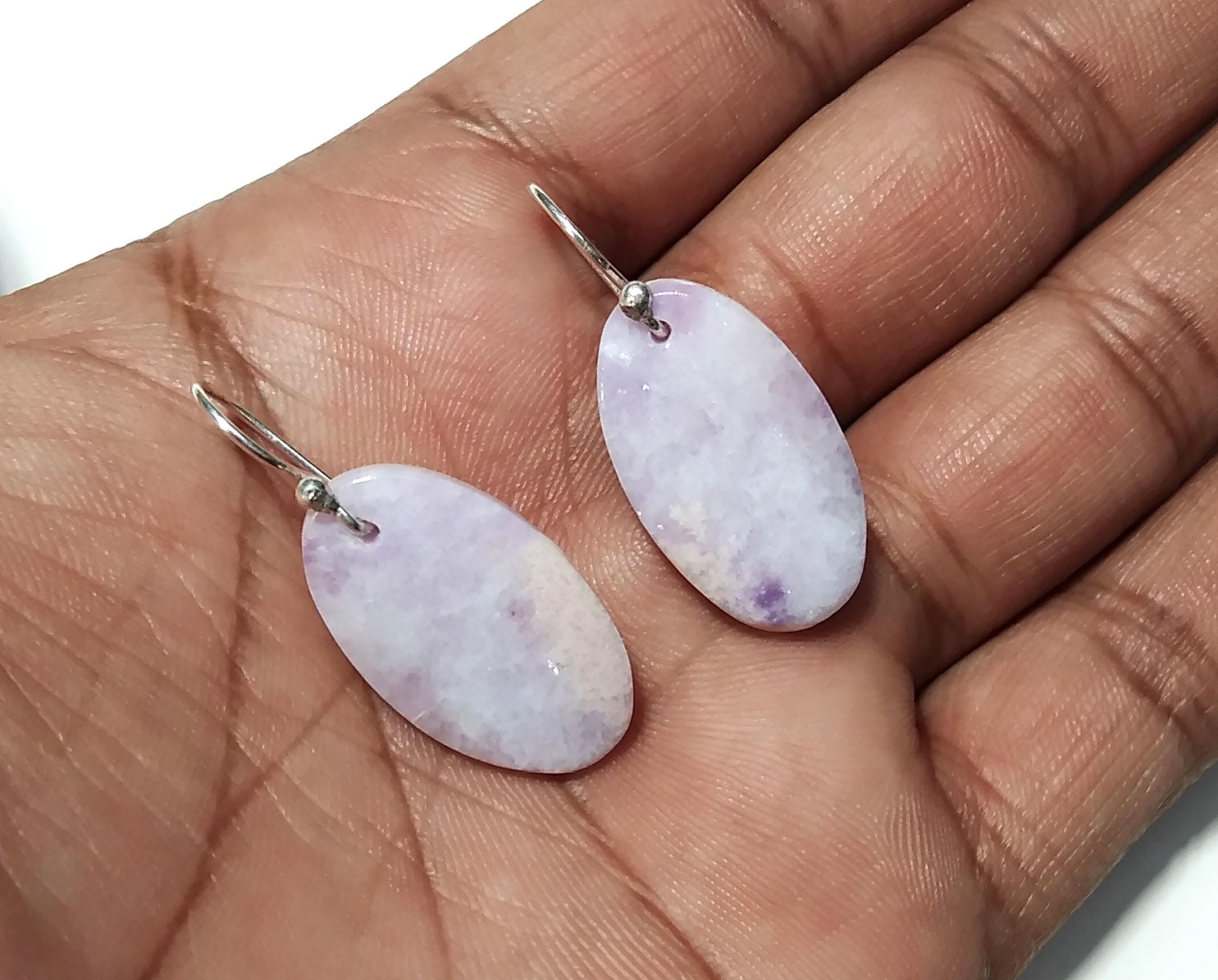 Lepidolite Earrings, 925 Silver Earring, Purple Lepidolite Stone Jewelry, Handmade Earring For Girls & Women Gift Jewelry, Crystal Earrings