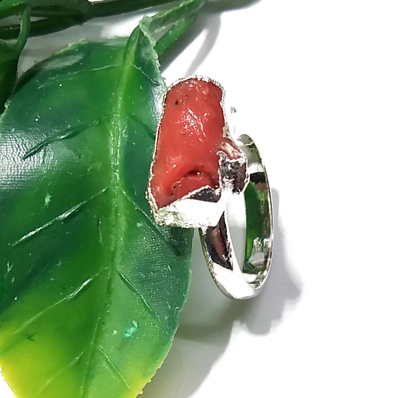 Red Coral Ring, Natural Rough Gemstone Ring, 925 Solid Sterling Silver Ring, Red Coral Stone Size 13x7mm Handmade Ring Gift Wedding Ring