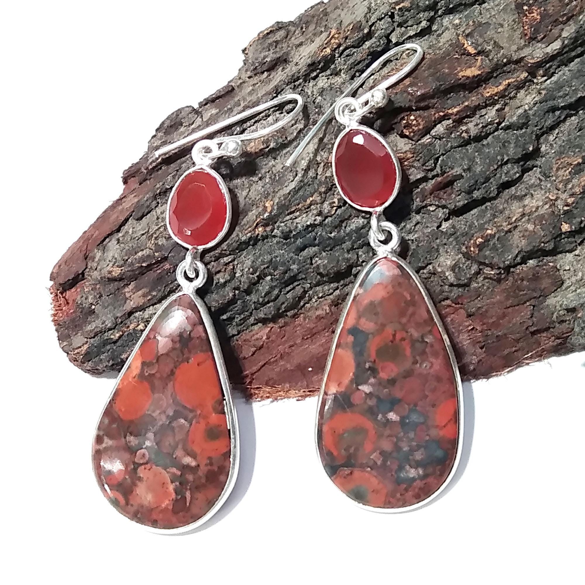 Natural Poppy Jasper, Carnelian Gemstone Earring, 925 Solid Starling Silver Earring, Gift Wedding Earring, Jewelry For Girls & Women.