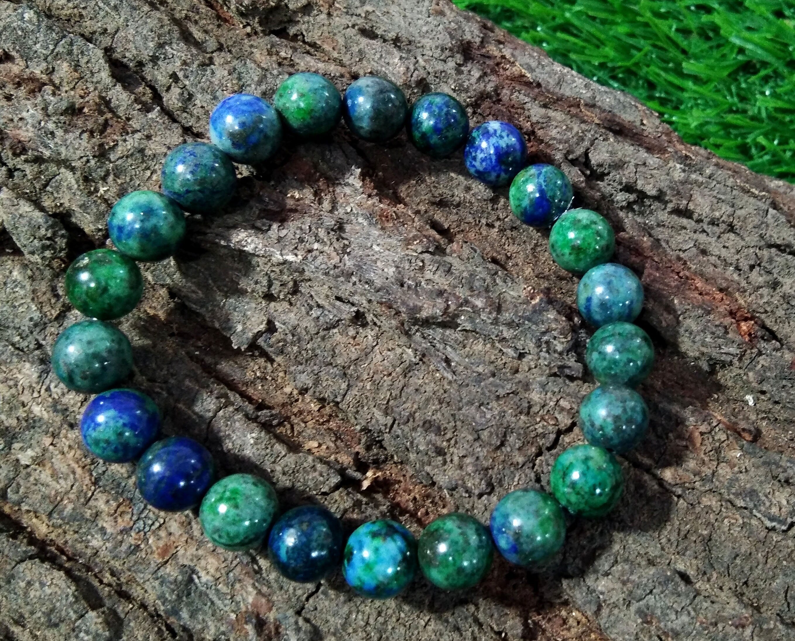Natural Azurite Malachite Gemstone Bracelet,Friendship Bracelet,Healing Crystal Beaded Bracelet Men & Women Round Bracelet Size 8x8 mm Stone