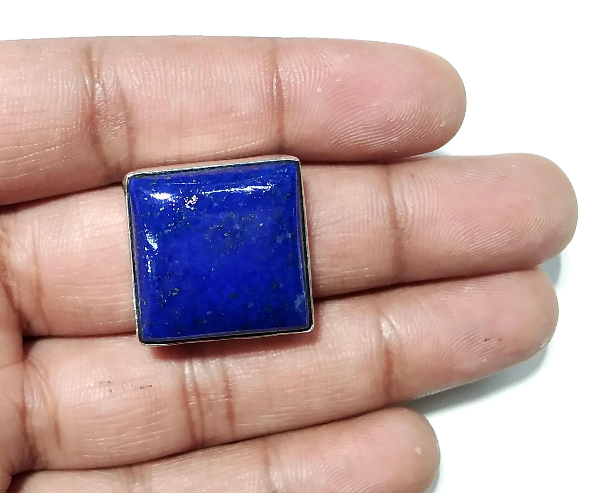 Lapis Lazuli Gemstone Ring, Solid 925 Sterling Silver Ring, Natural Genuine Lapis Lazuli Cabochon Stone Ring, Healing Crystal Jewelry Gift