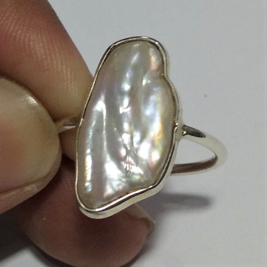 Natural Fresh Water Baroque Pearl Gemstone Ring 925 Solid Sterling Silver Ring Top Quality Pearl Stone Handmade Ring Gift Christmas Ring