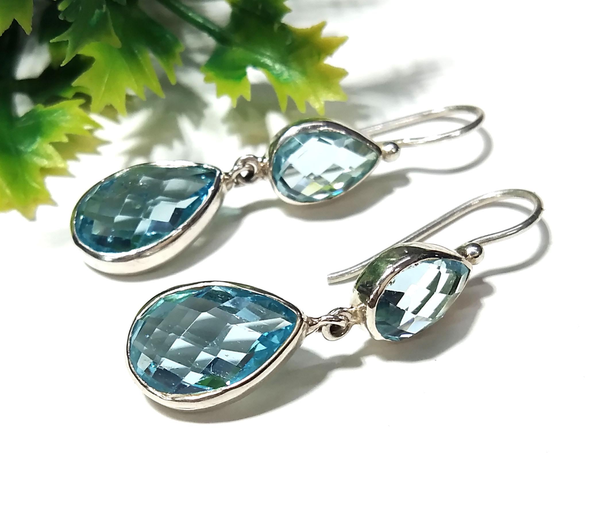 Natural Blue Topaz Gemstone Earring, 925 Solid Starling Silver Earring, Beautiful Color Blue Topaz Earring, Anniversary Gift Wedding Earring