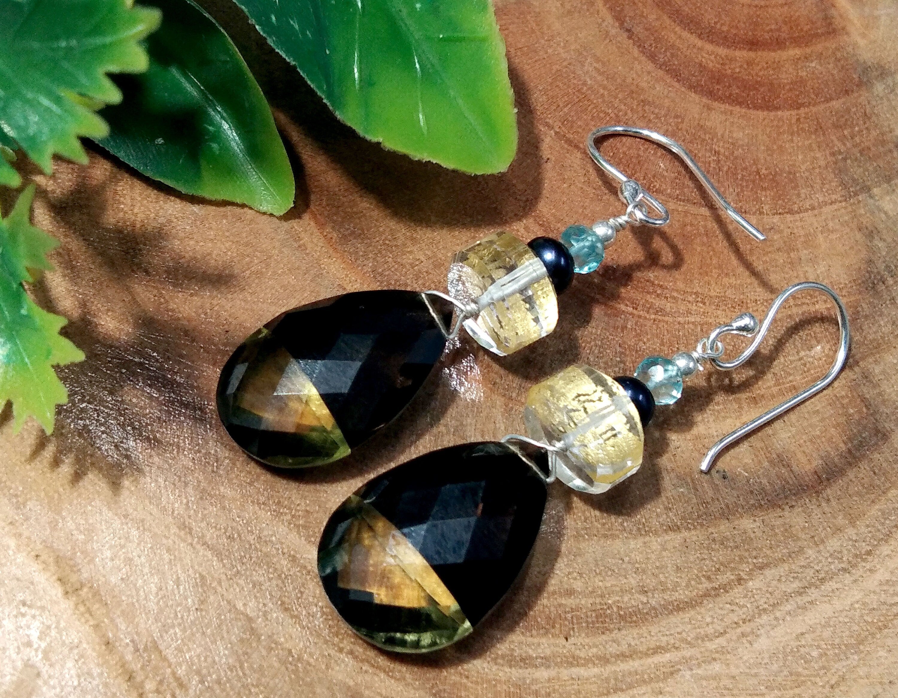 Natural Doublet Gemstone Lemon & Smoky Quartz Multi Stone Earrings, With 925 Starling Silver Jewelry Earrings, For Gifts Girls/Women