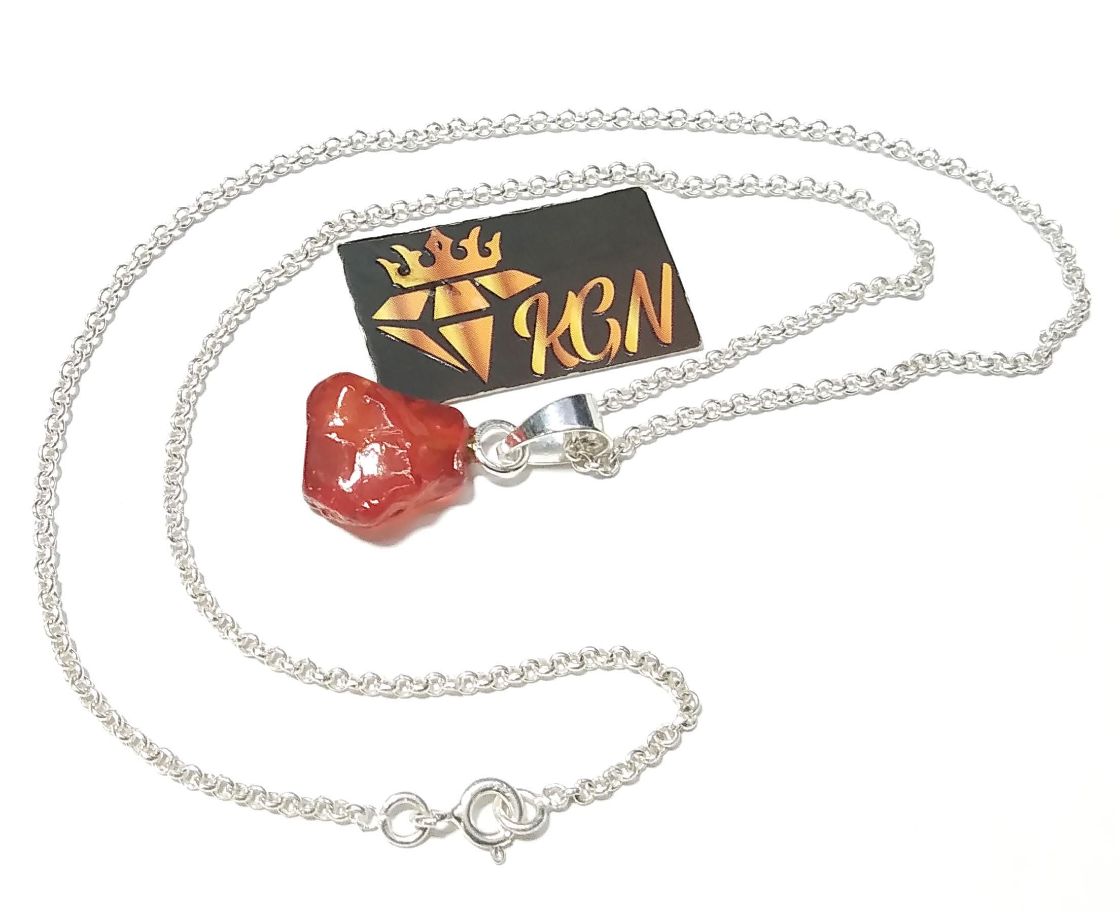 Natural Gemstone Rough Carnelian Pendant Necklace Chain, 925 Starling Silver Carnelian Pendant Chain Necklace Jewelry Stone Size 13x12 mm