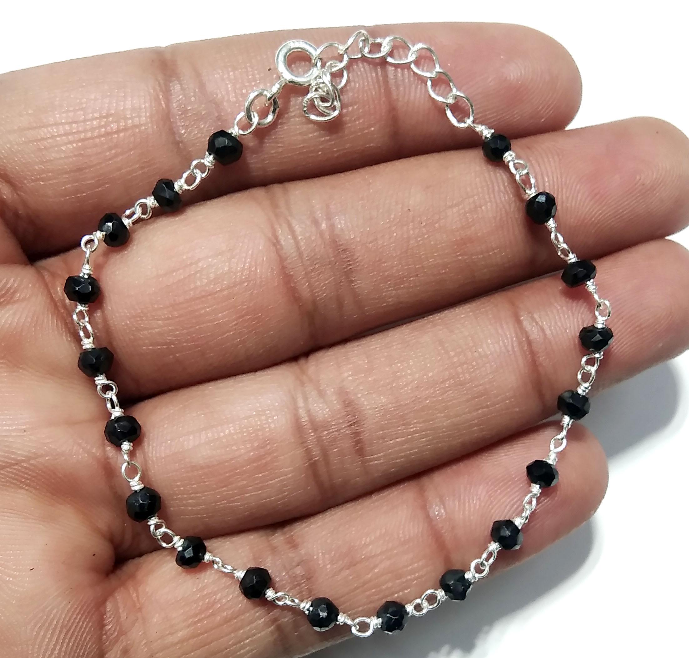 Natural Black Onyx Faceted Gemstone Bracelet, 925 Starling Silver Chain Stone Beads Bracelet Wedding Bracelet Gift Valentine day Bracelet