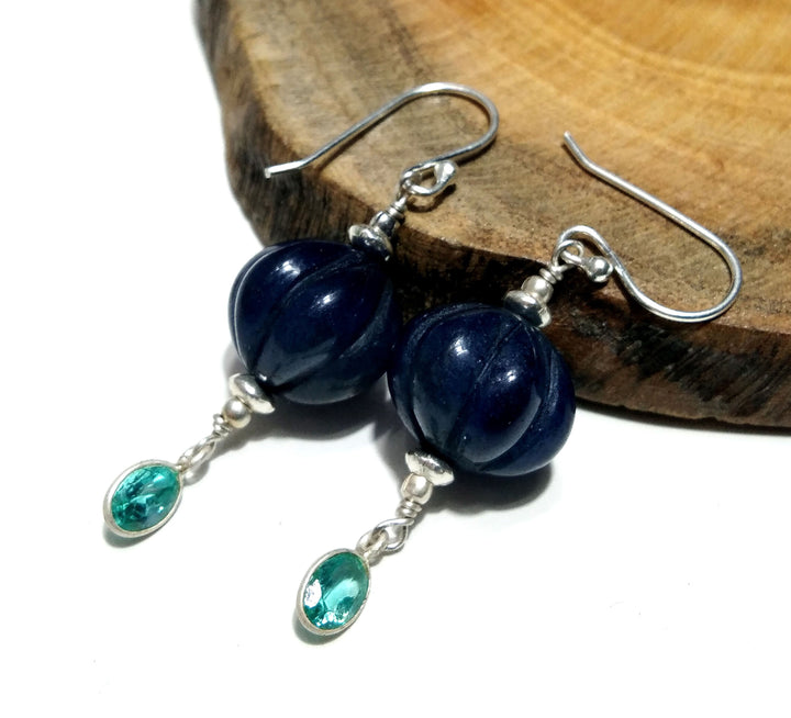 Blue Sapphire & Appetite Beaded Earring, 925 Silver Beaded Earring, Natural Gemstone Handmade Making Jewelry, Beautiful Beaded Stone Earring