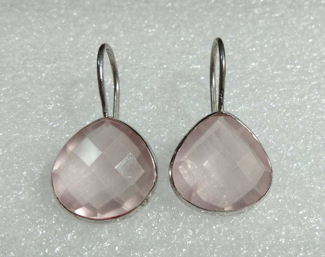 Pink Rose Quartz Earring, 925 Sterling Silver Jewelry, Good Quality Natural Gemstone Earring, Handmade Earring, Gift Item For Girls & Women.