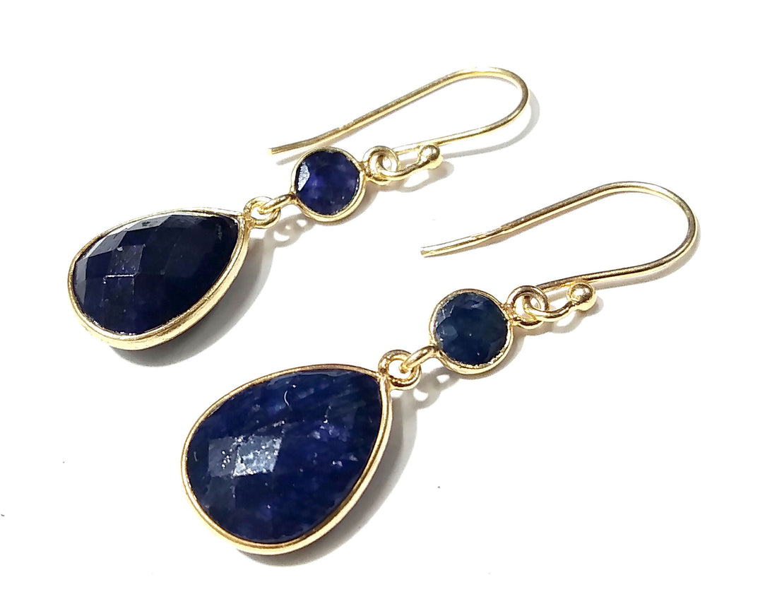 Natural Blue Sapphire Stone Earring, 925 Solid Starling Silver With Gold Plated Earring, Sapphire Stone Size 13x10 mm Gift Birthday Earring