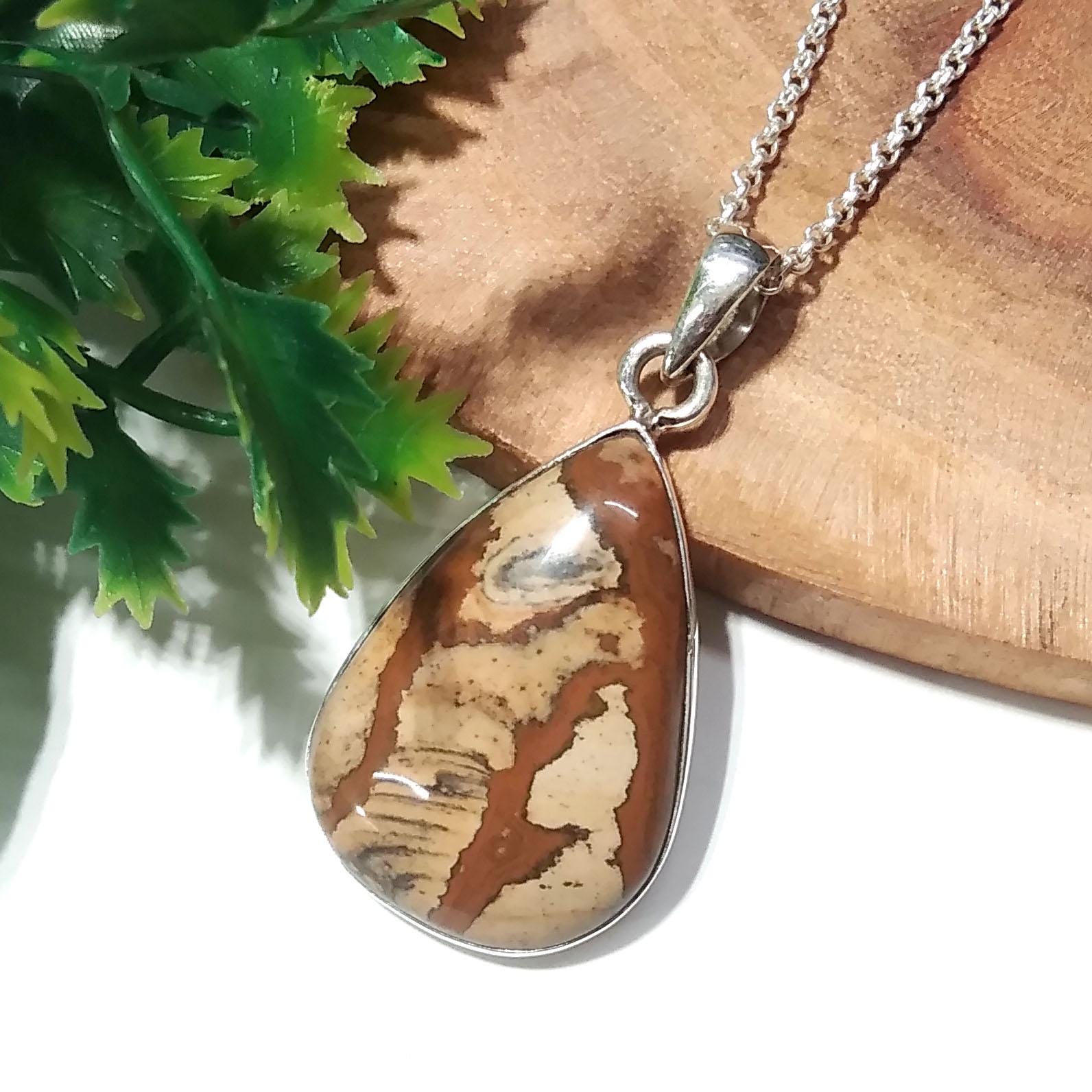Natural Picture Jasper Gemstone Pendant, 925 Starling Silver Pendant Necklace Chain, Handmade Jewelry Stone Size 30x21mm Gift Pendant