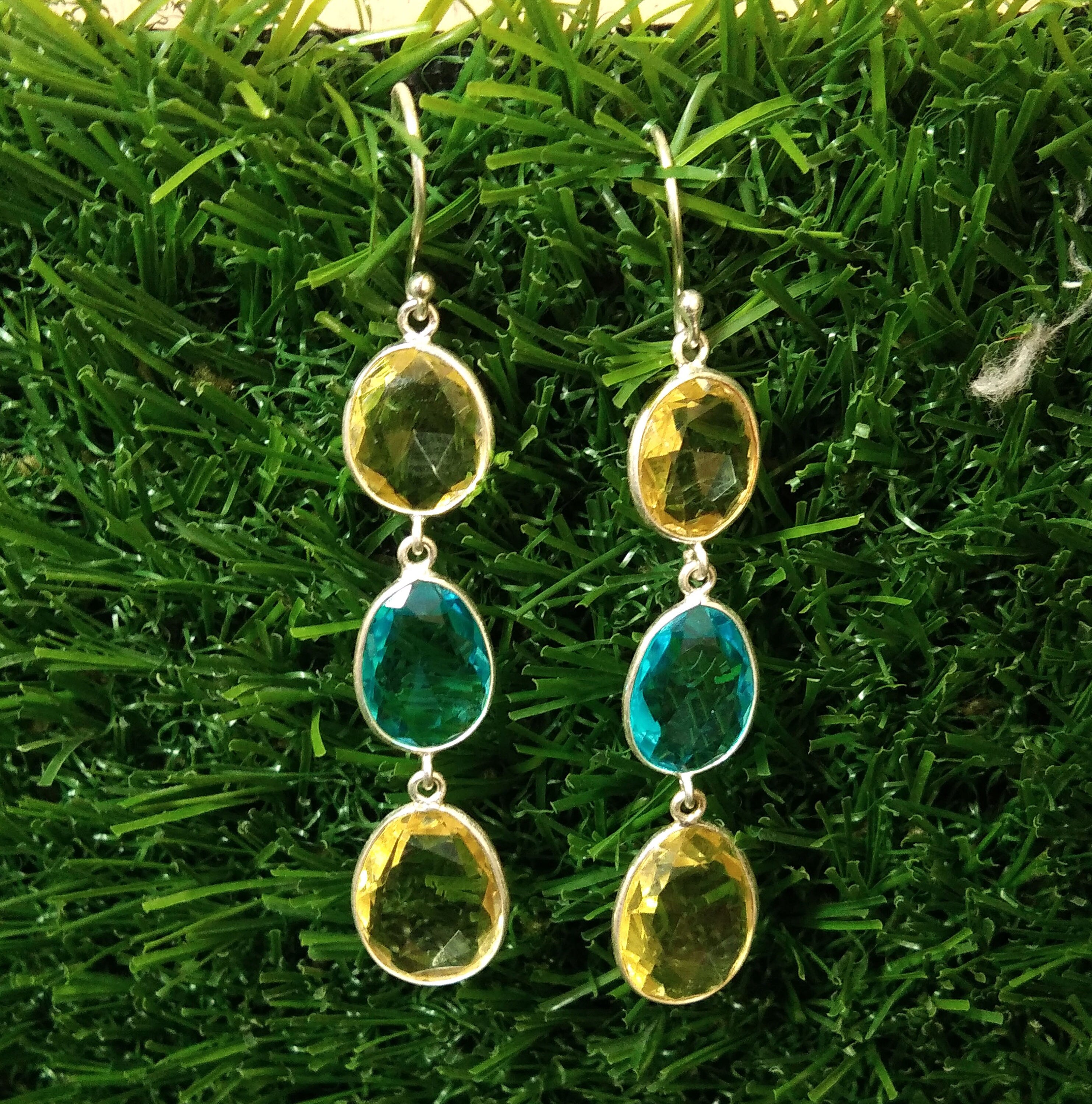 Natural Lemon Quartz/Topaz Earring Gemstone, 925 Starling Silver Earring, Lemon Quartz Stone Fancy Shape Stone Size 14x12 mm to 11x10 mm