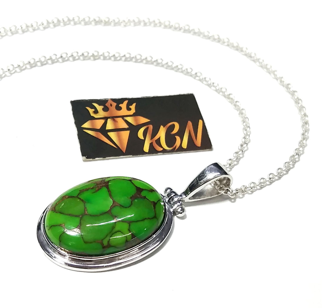 Natural Green Copper Turquoise Pendant Chain Necklace, 925 Starling Silver Pendant, Nice Green Color Pendant, Gift Wedding Pendant Jewelry