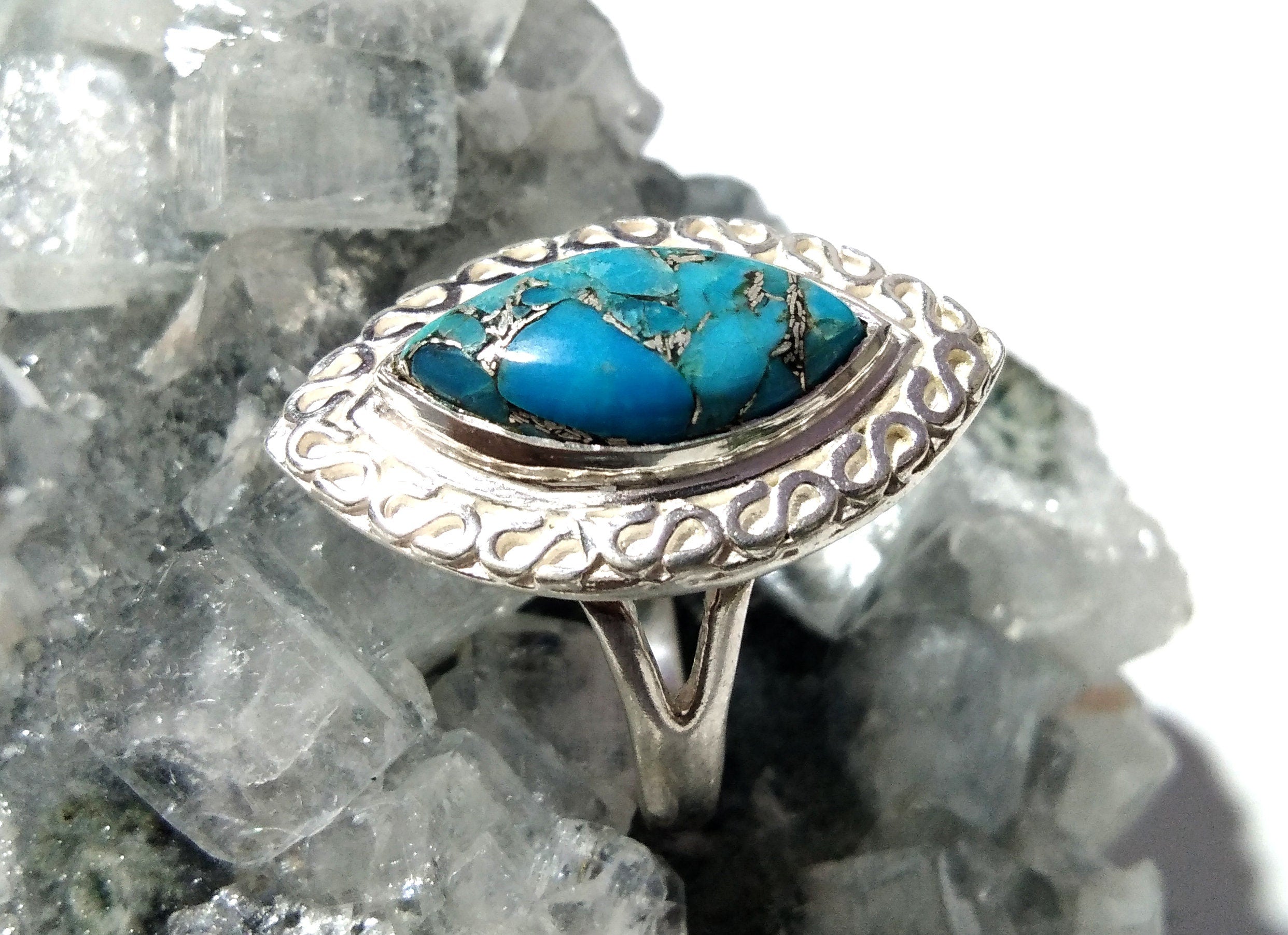 Natural Blue Copper Turquoise Ring ! 925 Starling Silver Jewelry, Handmade Ring, Boho Ring, Birthday Gift For Girls & Women, Statement Ring.