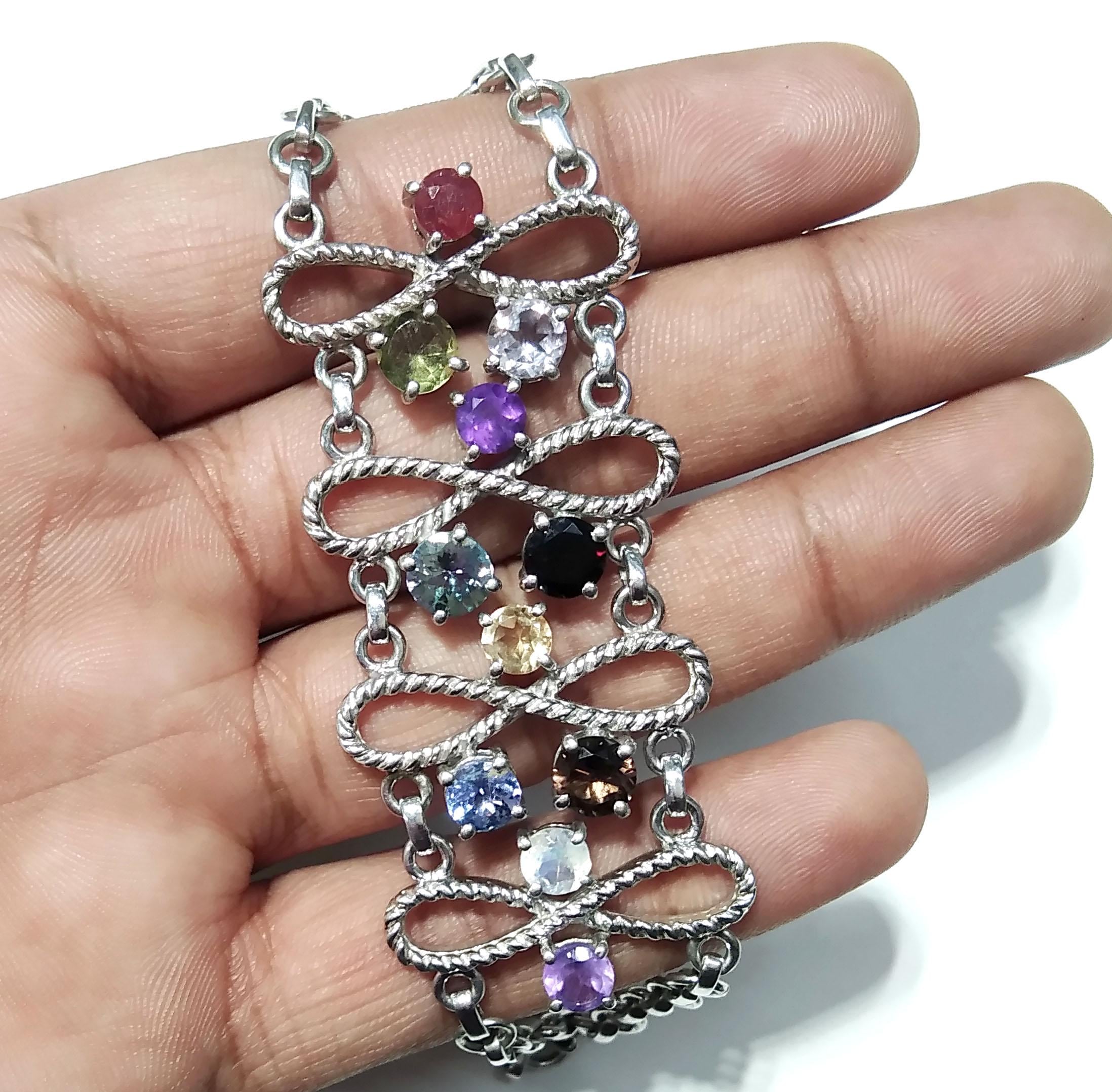 Bracelets ! All Natural Multi Gemstone Bracelet, 925 Sterling Silver Jewelry, Handmade Bracelet, Gemstone Jewelry For Girls & Women.