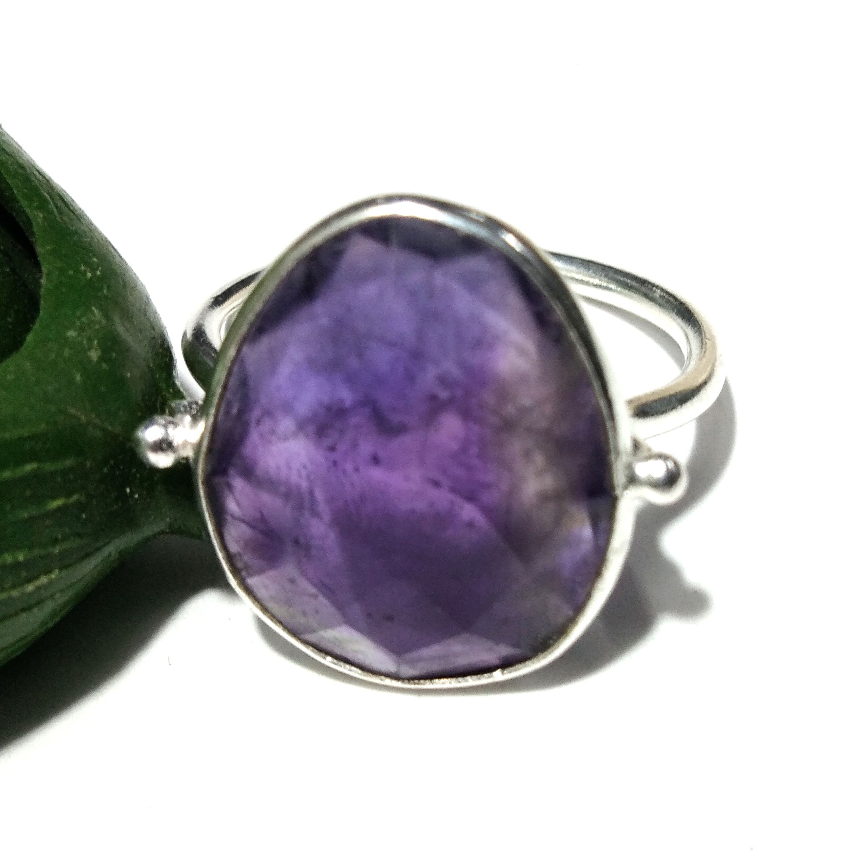 Natural Amethyst Checker Cut Gemstone Ring, 925 Solid Starling Silver Ring, Amazing Amethyst Stone Size 18x15 mm Gift Wedding Ring Jewelry