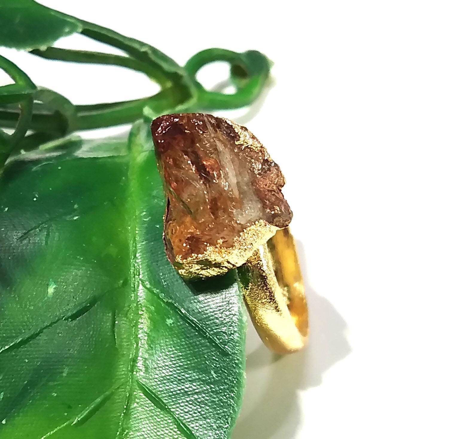 Raw Citrine Gemstone Ring, Solid 925 Sterling Silver Gold Plated Ring, Citrine Stone Size 12x9mm Handmade Rough Ring, Gift Wedding Ring