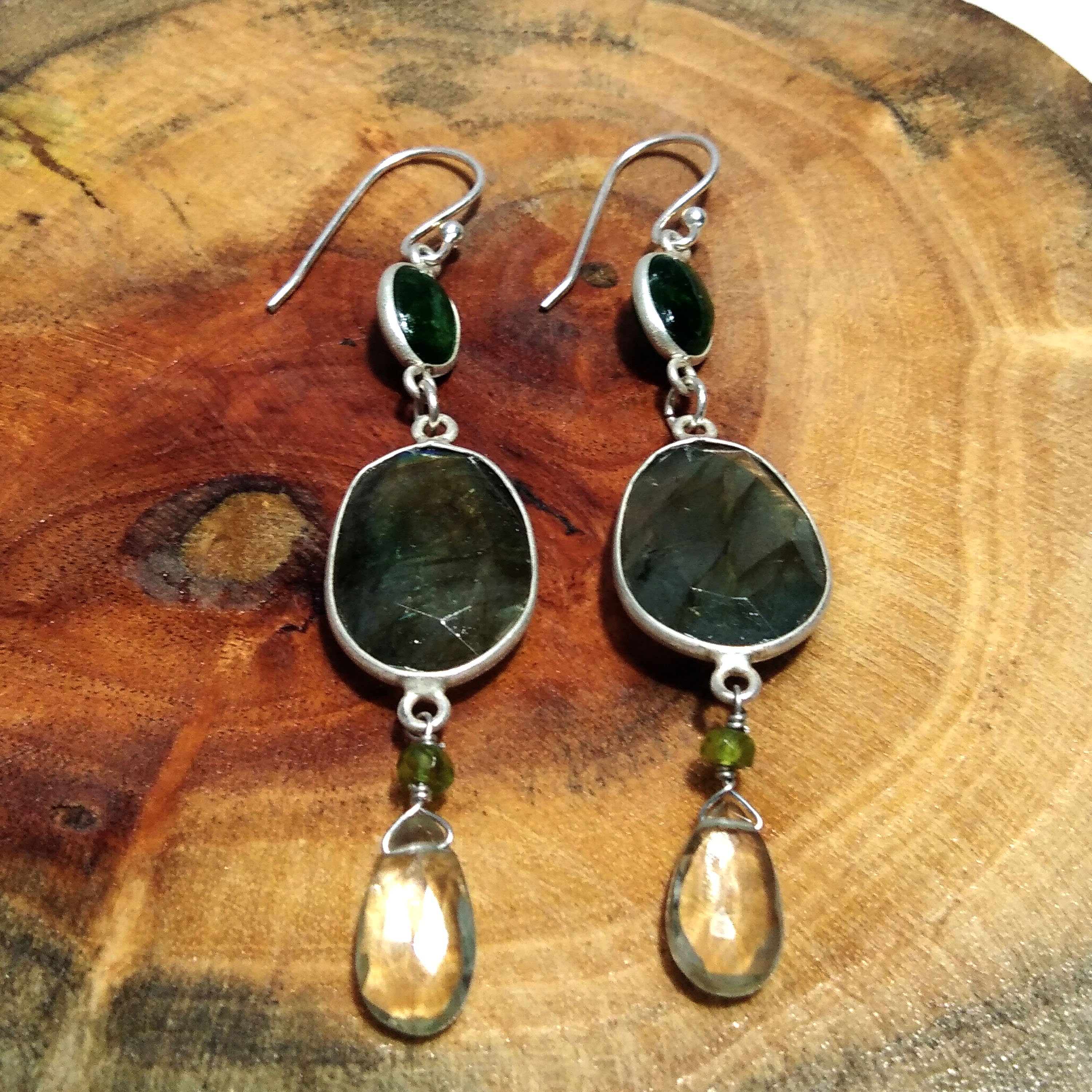 Natural Labradorite/Green Amethyst Earring, 925 Solid Starling Silver Earring, Labradorite Stone Handmade For Gift Women Earring Jewelry